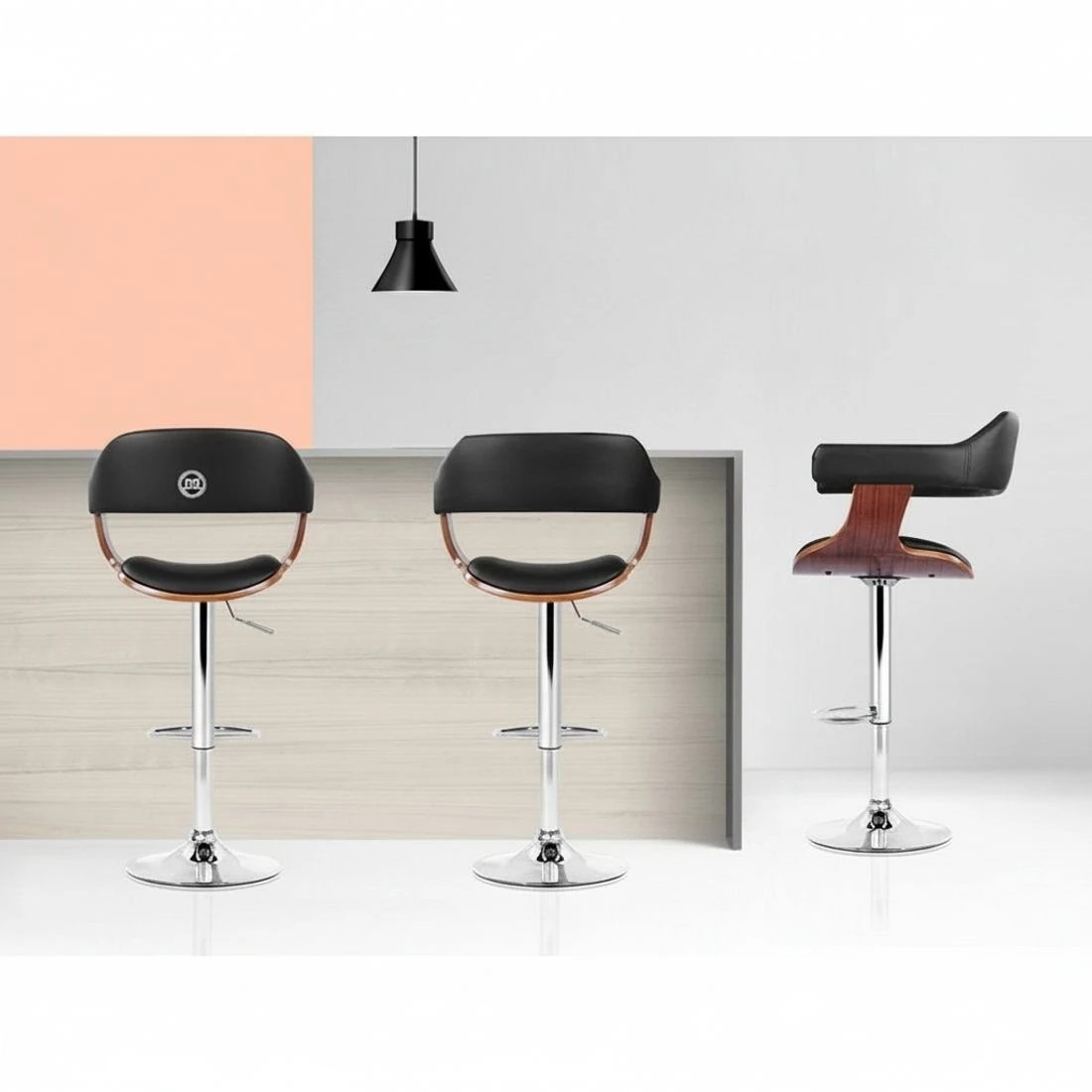 7 Artiss 1x Bar Stools Gas Lift Leather w/Armrest - Black, 7 of 8