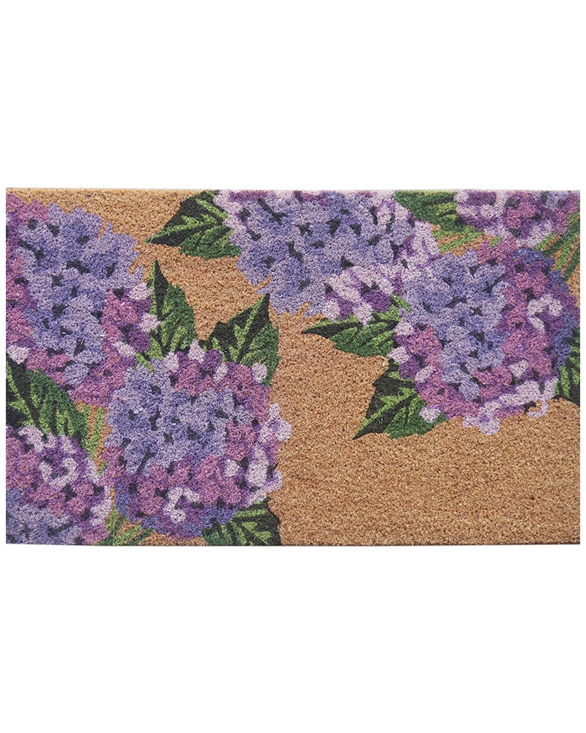 1 Solemate PVC Backed Coir Hydrangea 45x75cm Slim Outdoor Stylish Doormat - Natural, 1 of 4