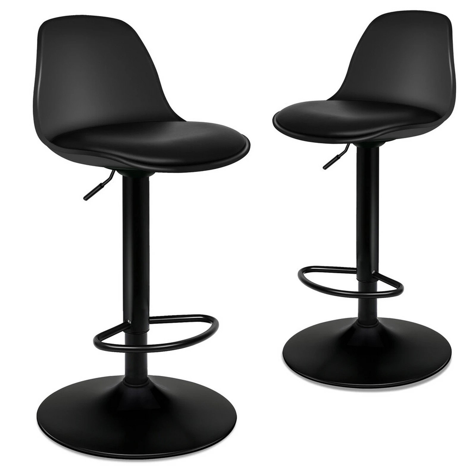 1 Alfordson 2x Bar Stools Kitchen Swivel Chair Leather Gas Lift Philip - Black, 1 of 8