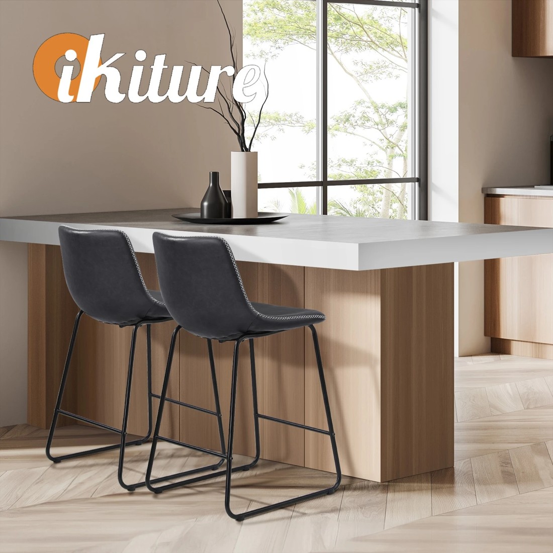 5 Oikiture 2x Bar Stools Steel Stool Modern Kitchen Dining Furniture Set
 - Grey, 5 of 10