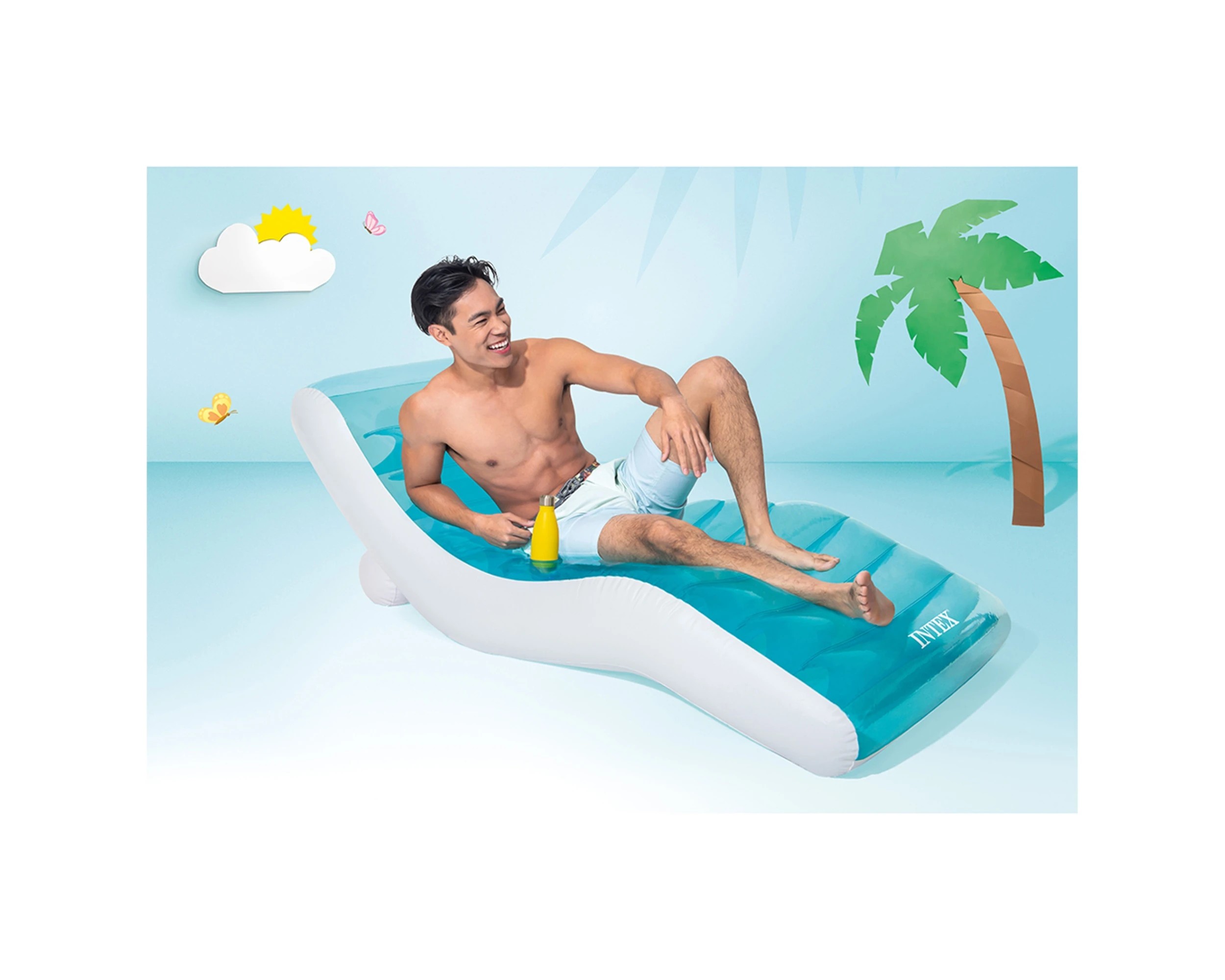 2 INTEX Splash Pool 191cm Lounge Inflatable Mat Cup Holder Two Air Chambers - Multi, 2 of 2