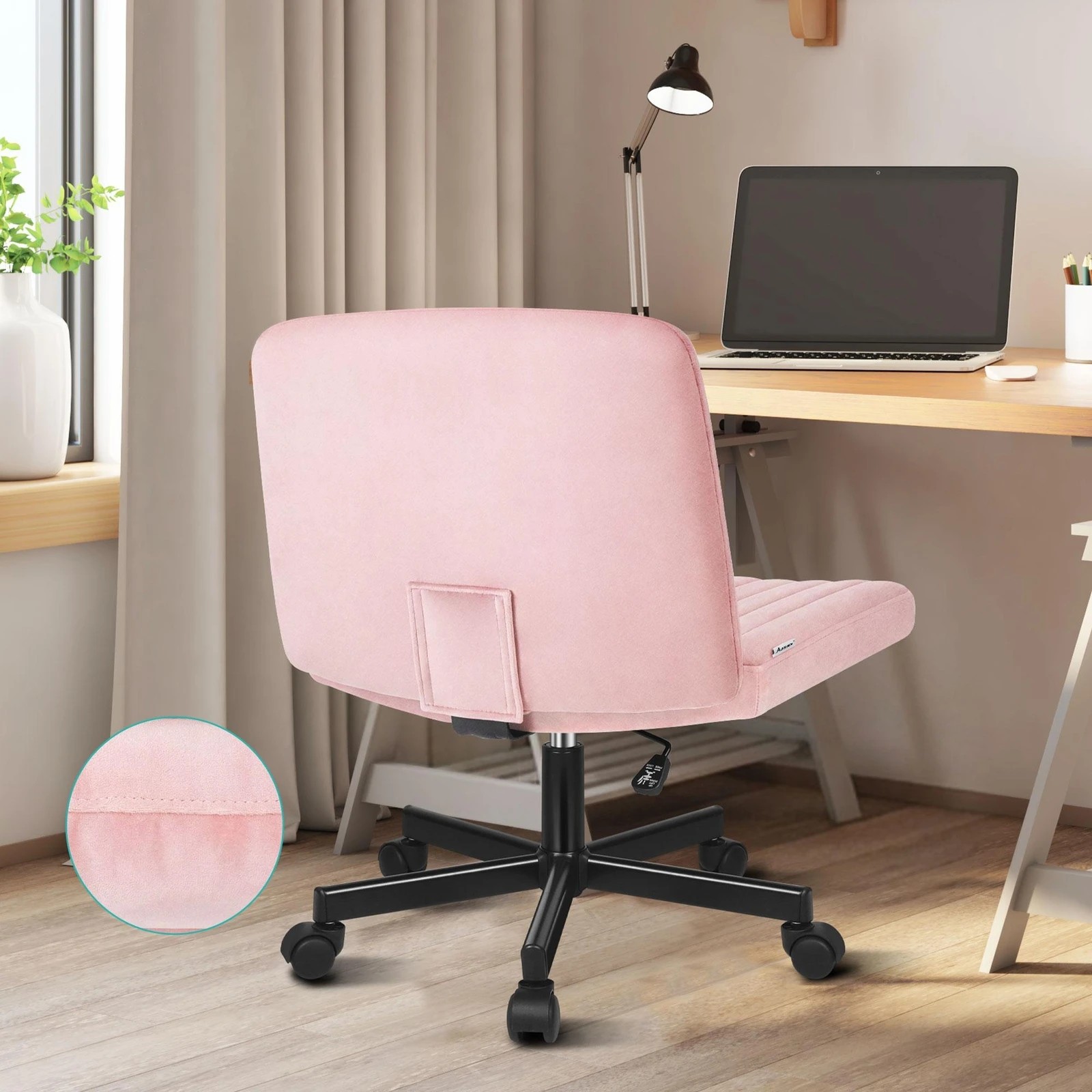 7 Alfordson Office Desk Chair Computer Armless Wide Seat Mid Back Velvet - Pink, 7 of 9
