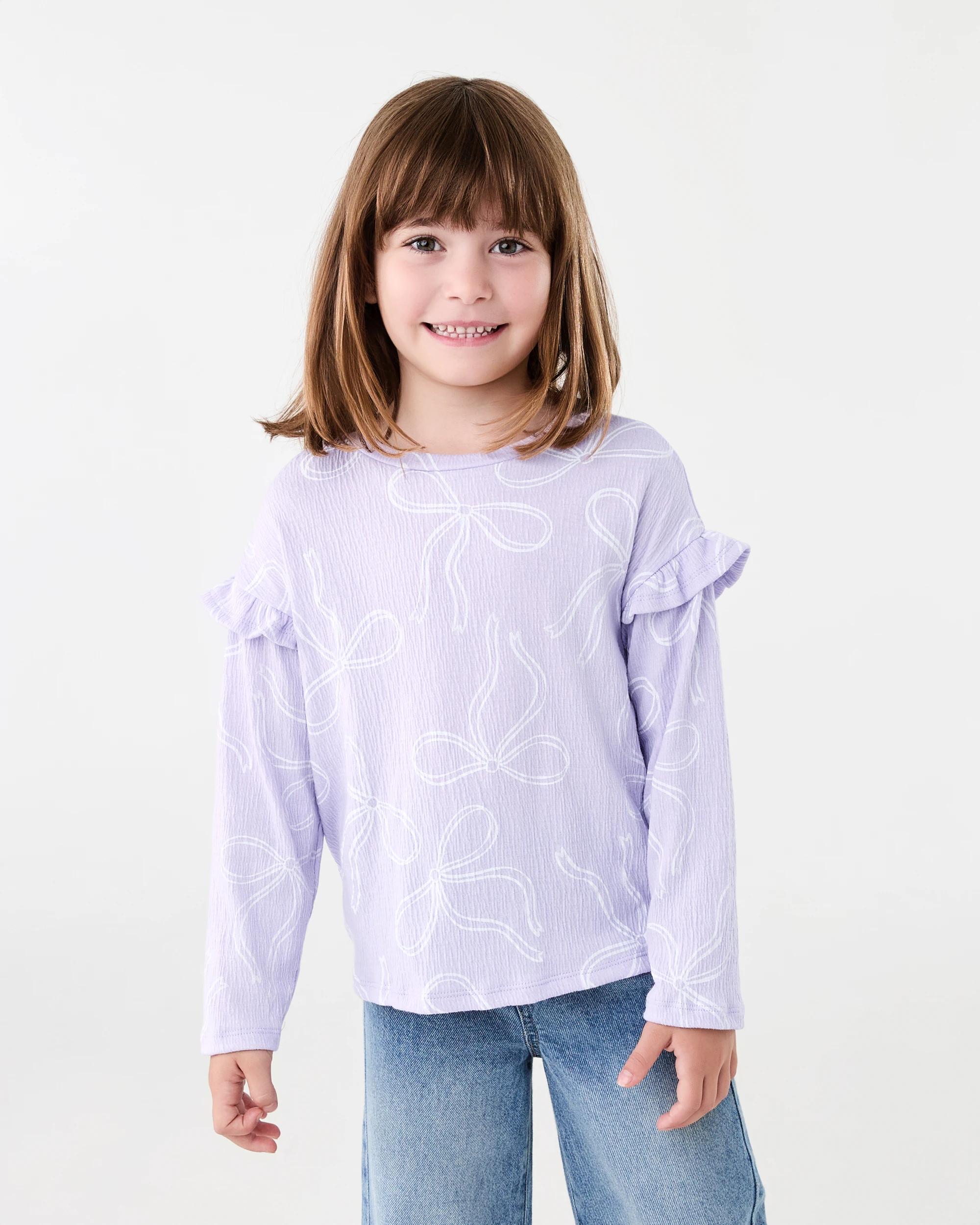 1 Long Sleeve Texture T-shirt Pur Bow, 1 of 8