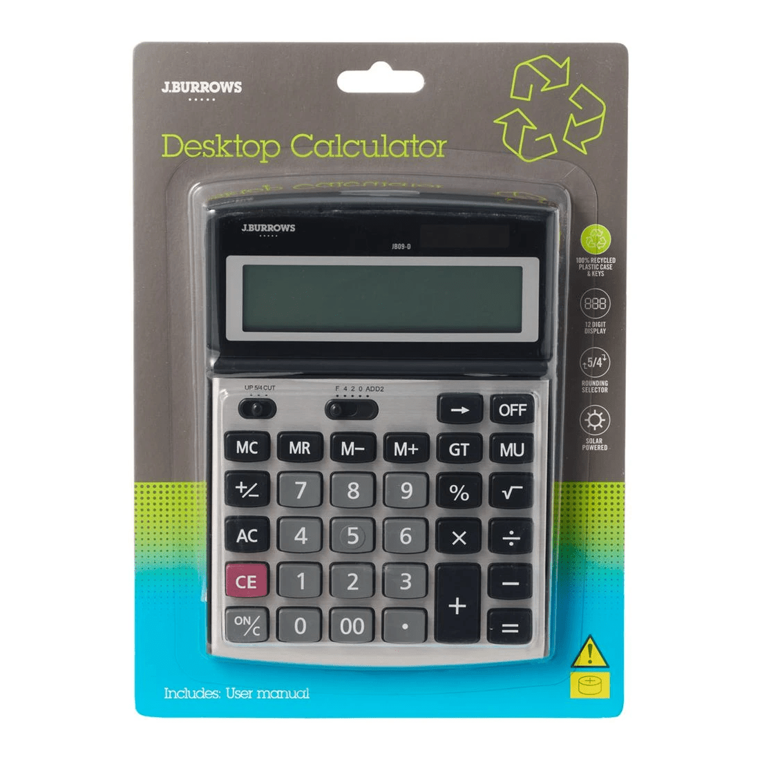 2 J.Burrows Desktop 12 Digit Calculator Black/Silver, 2 of 4
