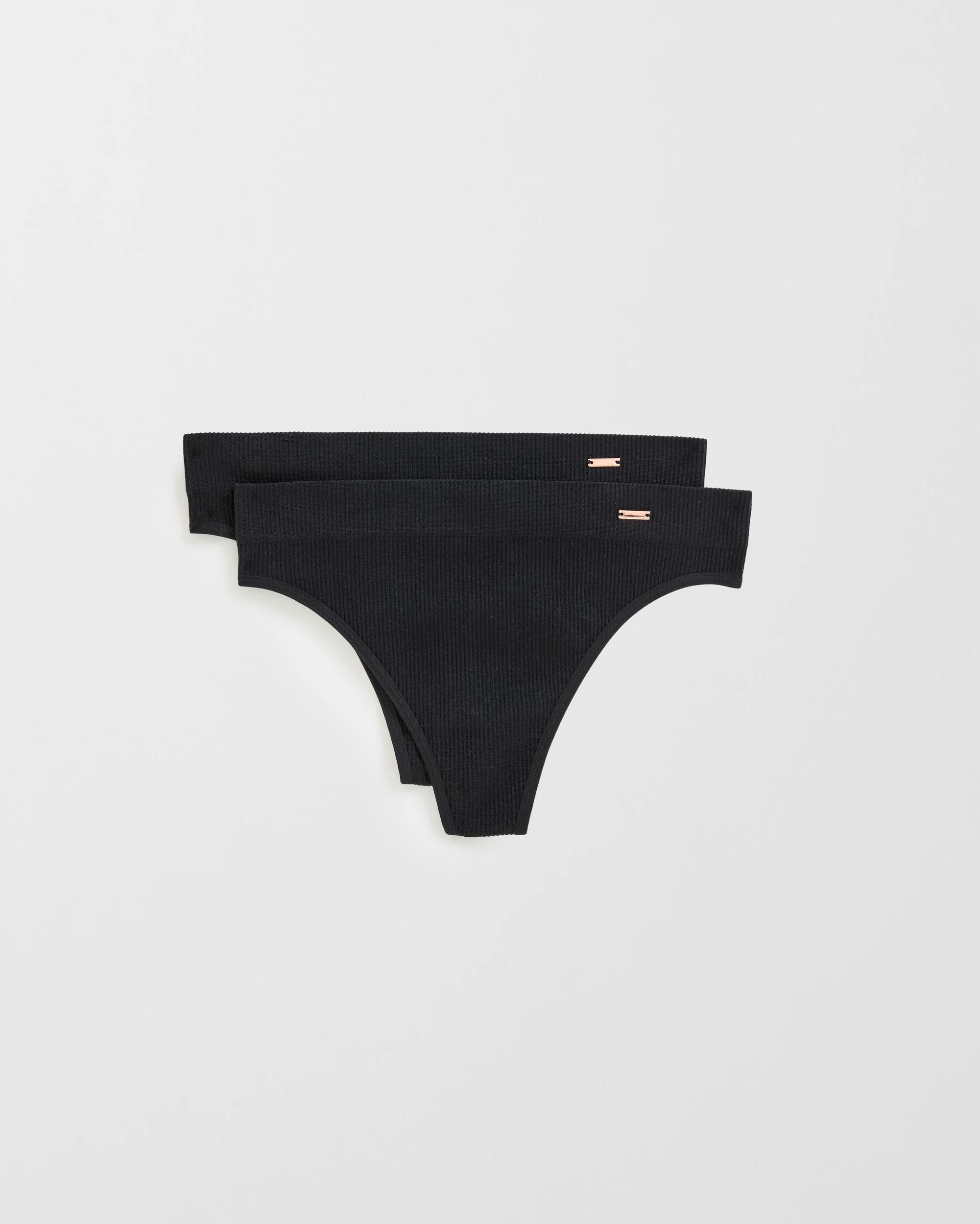 2 Lily Loves 2 Pack Ribbed Seamfree High Waisted G-String Briefs BLACK, 2 of 4