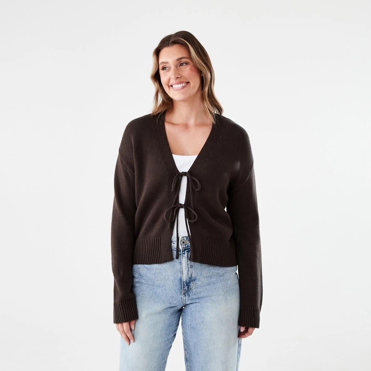 1 Tie Front Cardigan MELTED CHOCOLATE, 1 of 5