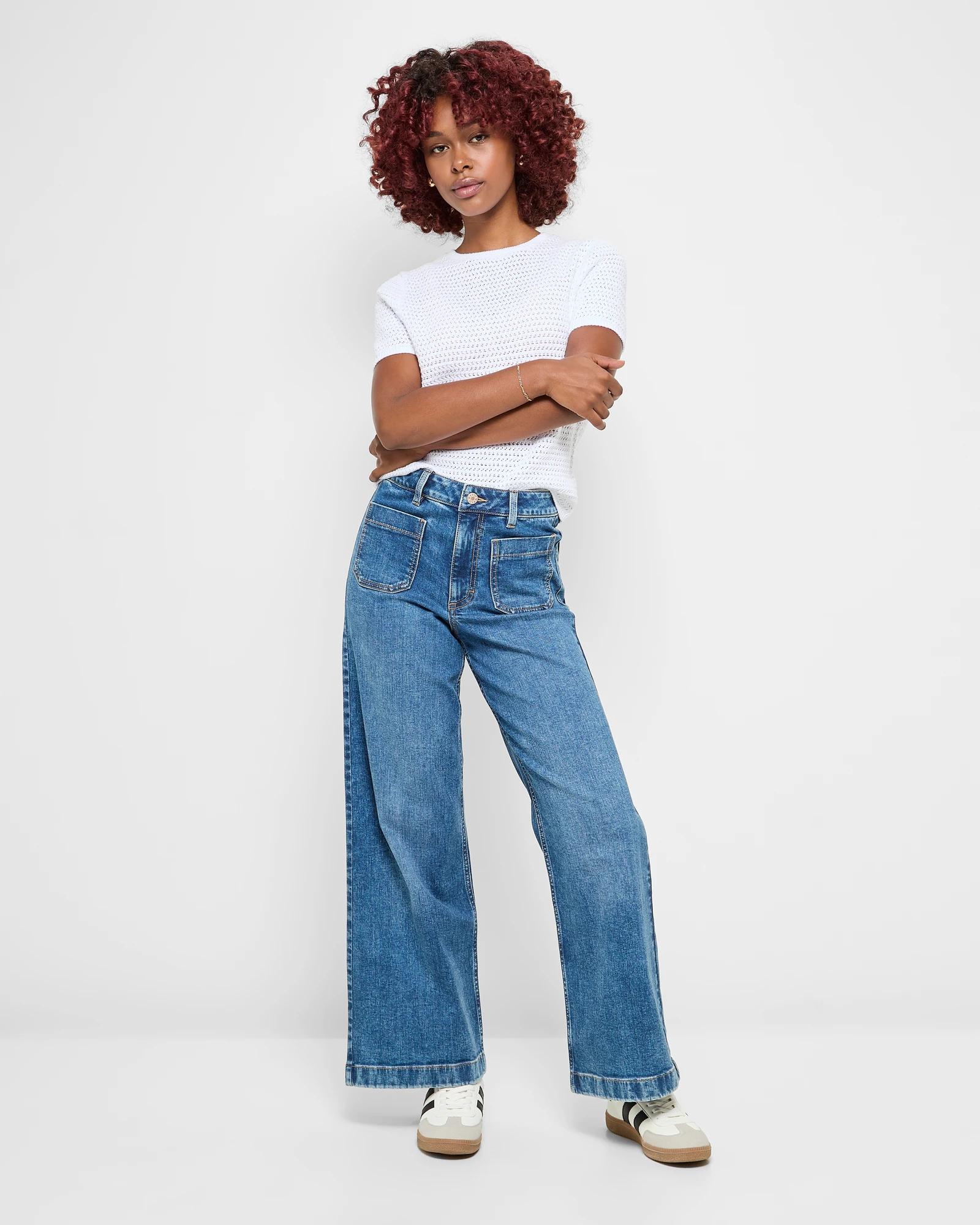 1 Target Petites Full Length Wide Leg Denim Jeans - Mila HAZY WASH, 1 of 5