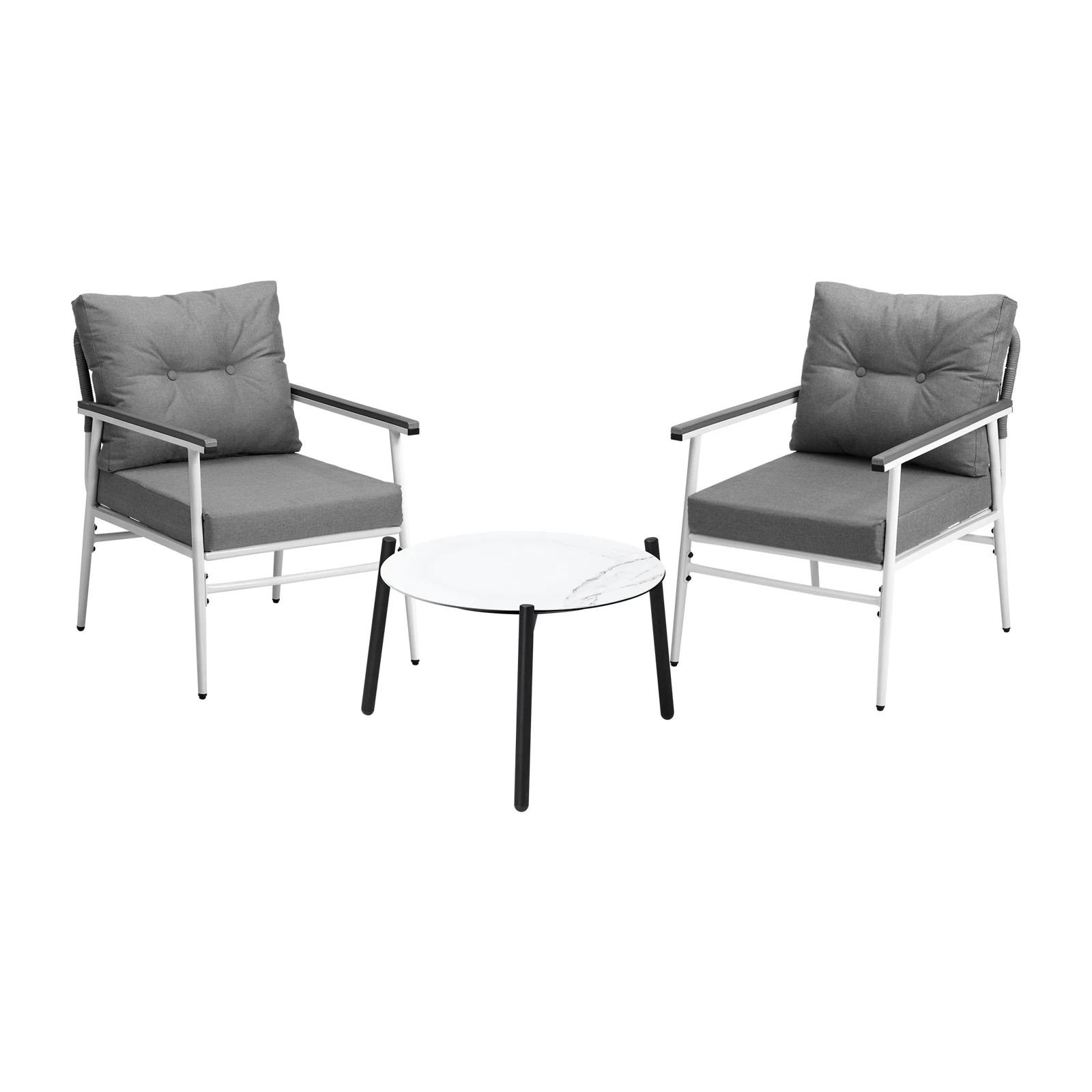 1 Livsip Outdoor Patio Setting 3PC Bistro Lounge Furniture Set 50cm White Table - Multi, 1 of 9