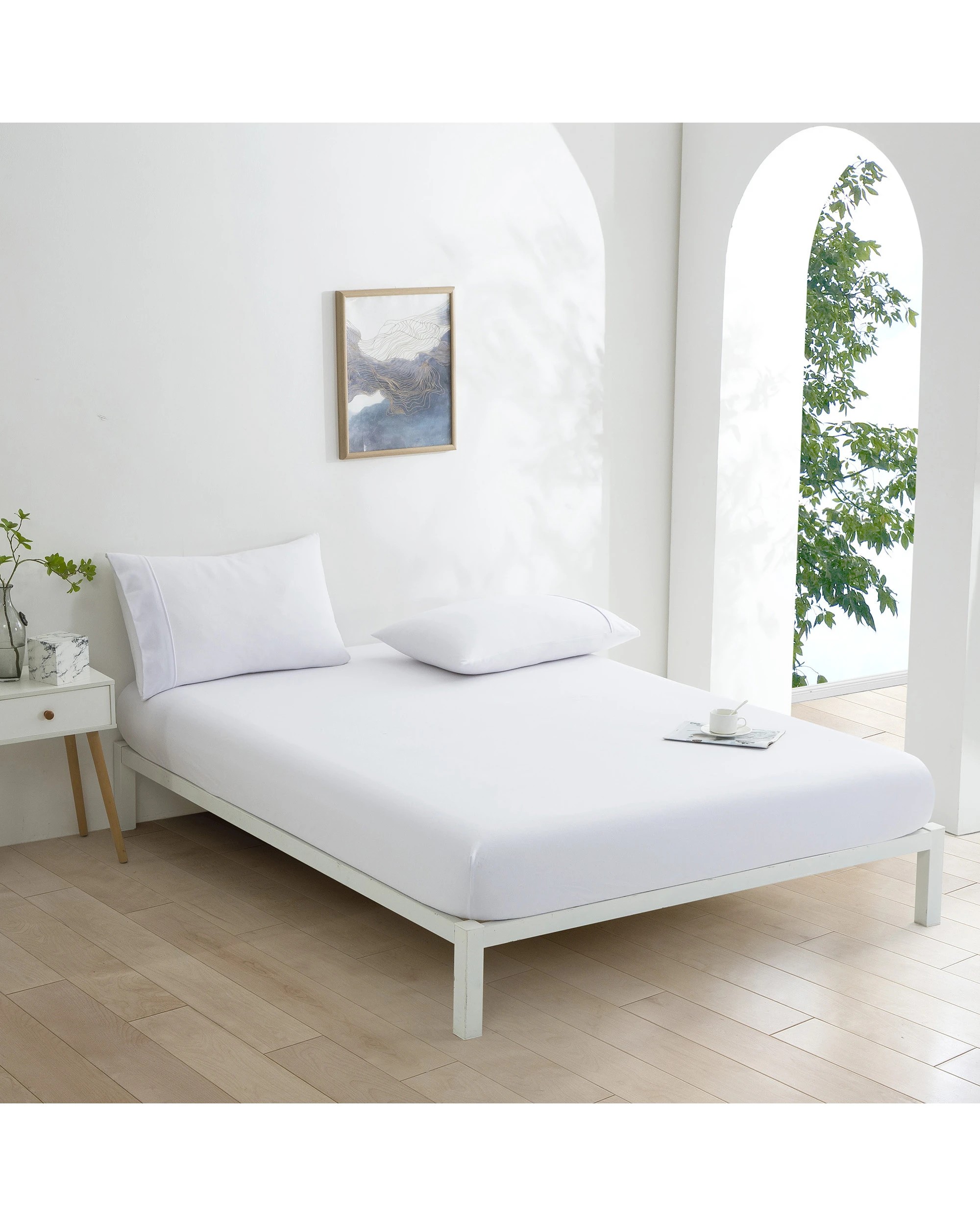 1 Dreamaker Micro Flannel Combo Fitted Sheet Set - Super King Bed - White, 1 of 7