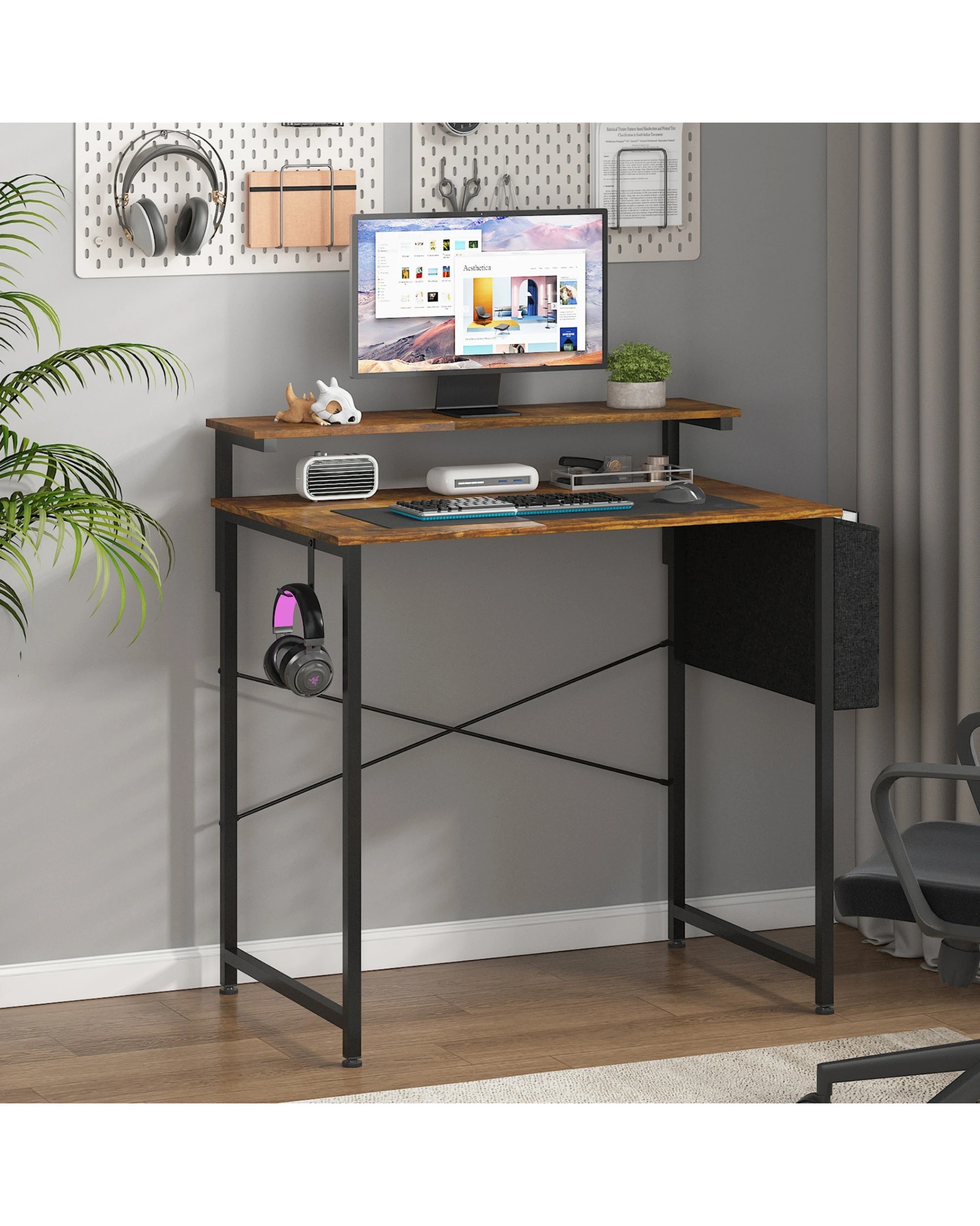 3 Advwin 80cm Small Computer Desk with Adjustable Monitor Stand and Storage Bag, 3 of 10