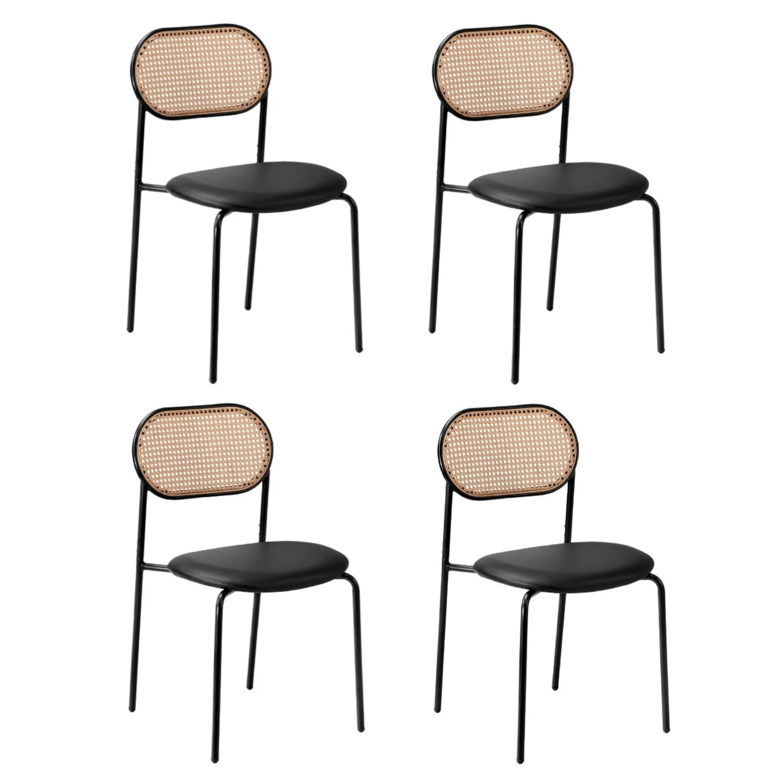 3 Oikiture 4PCS Dining Chair Accent Chairs Rattan Furniture PU Leather - Black, 3 of 9