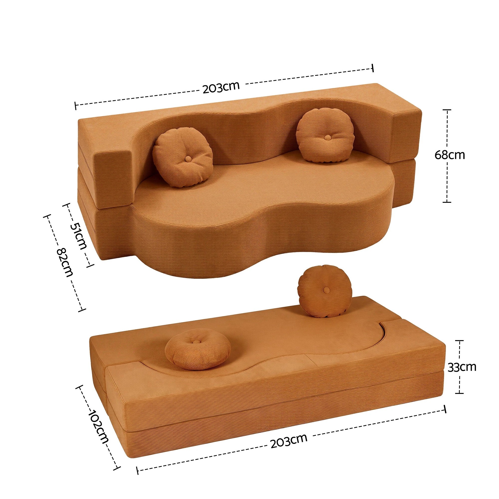 2 Artiss Folding Sofa Bed Floor Couch 2-in-1 Convertible Futon Loveseat - Orange, 2 of 10