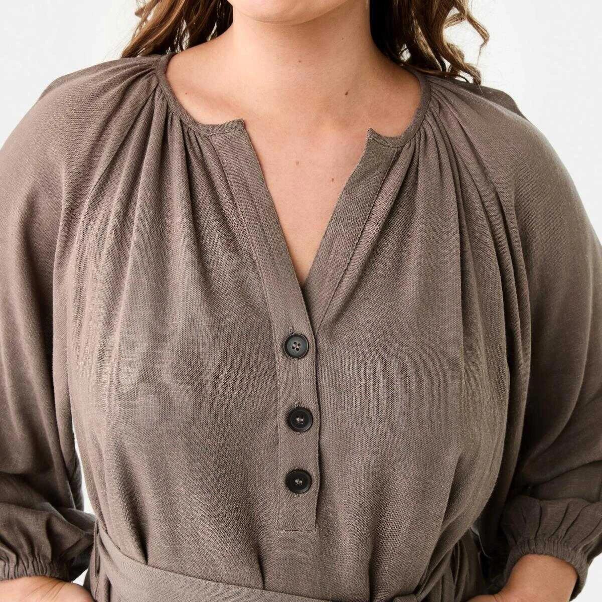 6 Elbow Sleeve Linen Blend Mini Dress DEEP TAUPE, 6 of 9