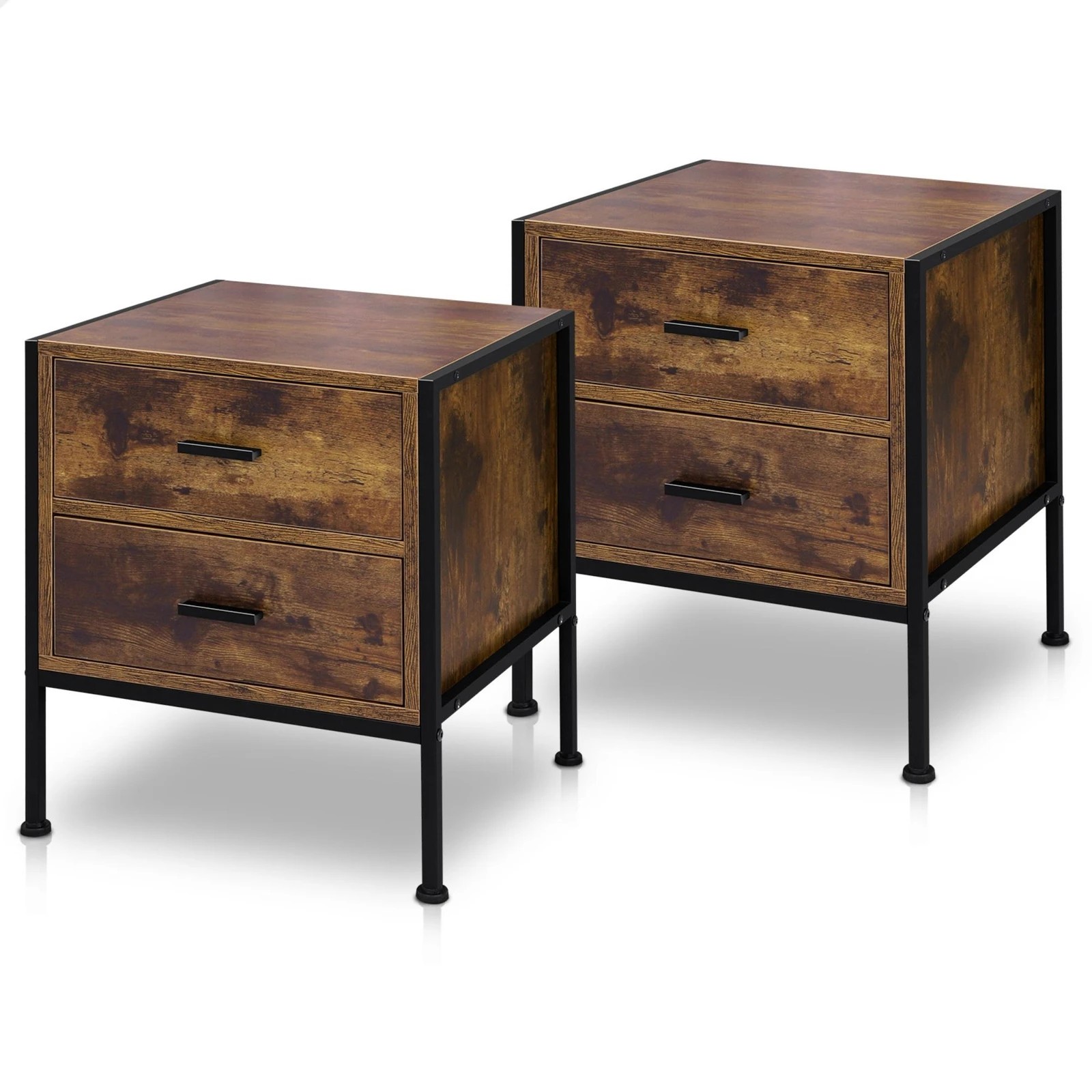 1 Alfordson 2x Bedside Table Retro Nightstand 2 Drawers - Oak, 1 of 10