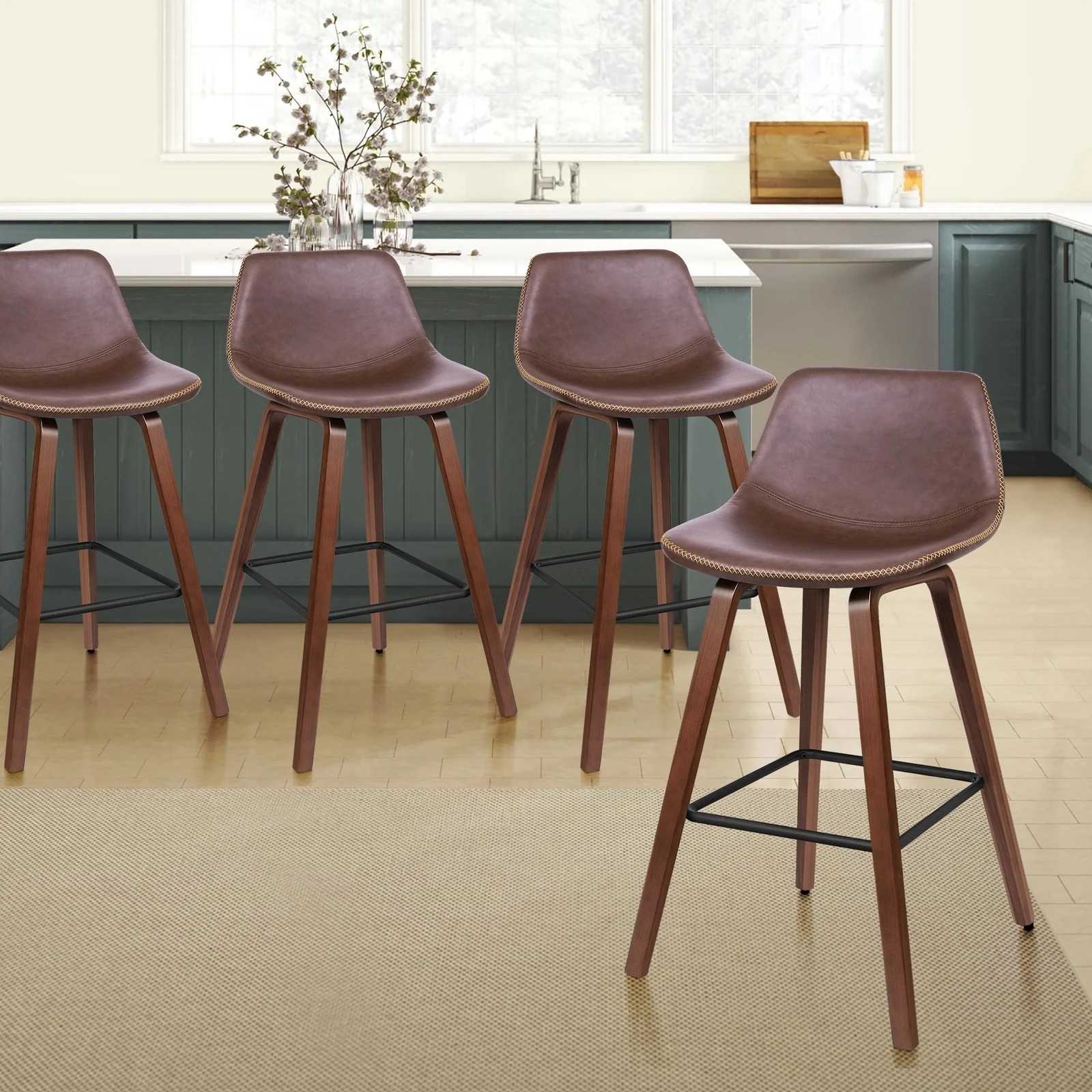 10 Alfordson 4x Wooden Bar Stools Noah Kitchen Dining Chair Vintage Retro - Brown, 10 of 10