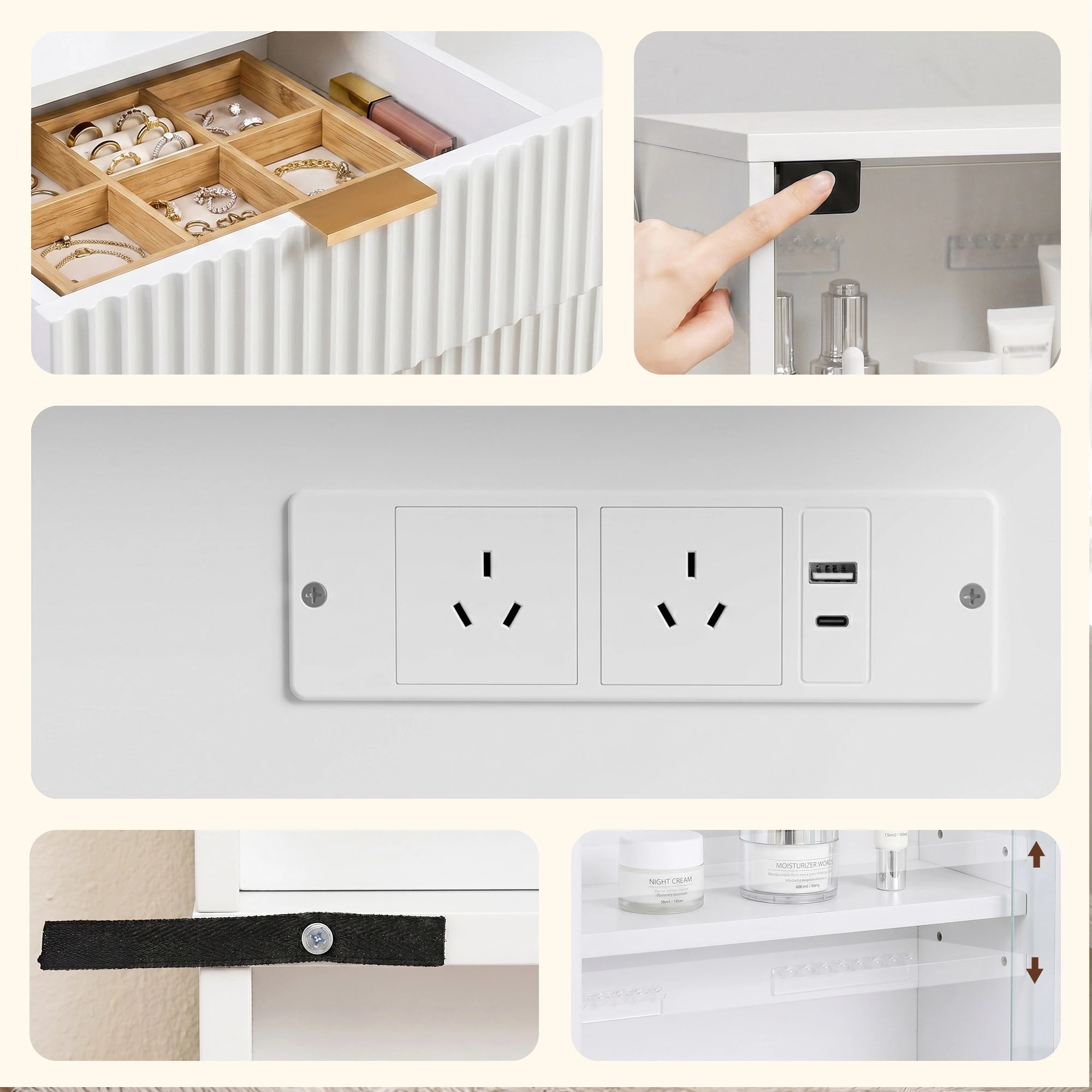 6 Artiss Dressing Table LED Mirror Vanity Desk Power Outlet Fluted Drawer - White, 6 of 9