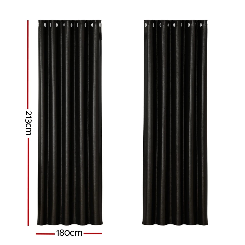 2 Artiss 2X Blockout Curtains Eyelet 180x213cm Shine - Black, 2 of 5