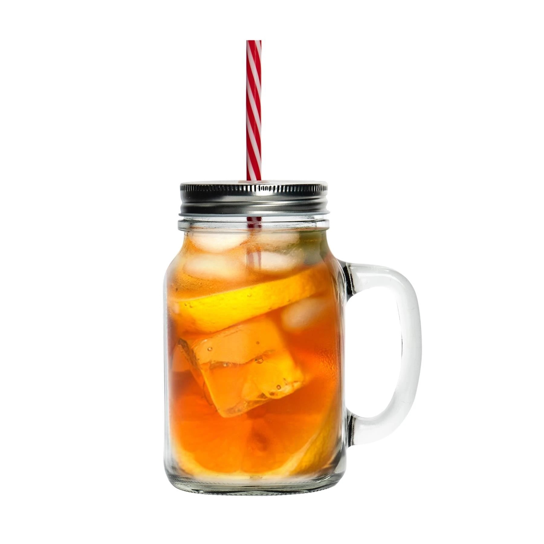 5 Rink Drink 4 Piece Glass Drinking Jars Set with Lid and Straw with Handle-  620ml, 5 of 7