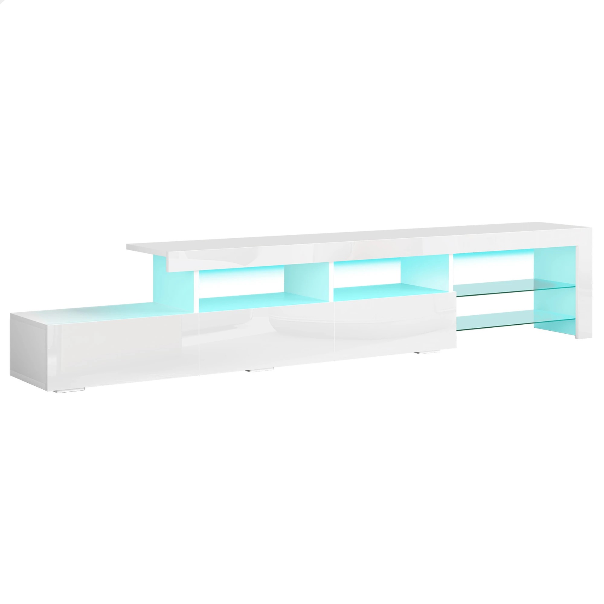1 Alfordson Entertainment Unit 220cm TV Stand LED Light Storage Gloss - White, 1 of 10