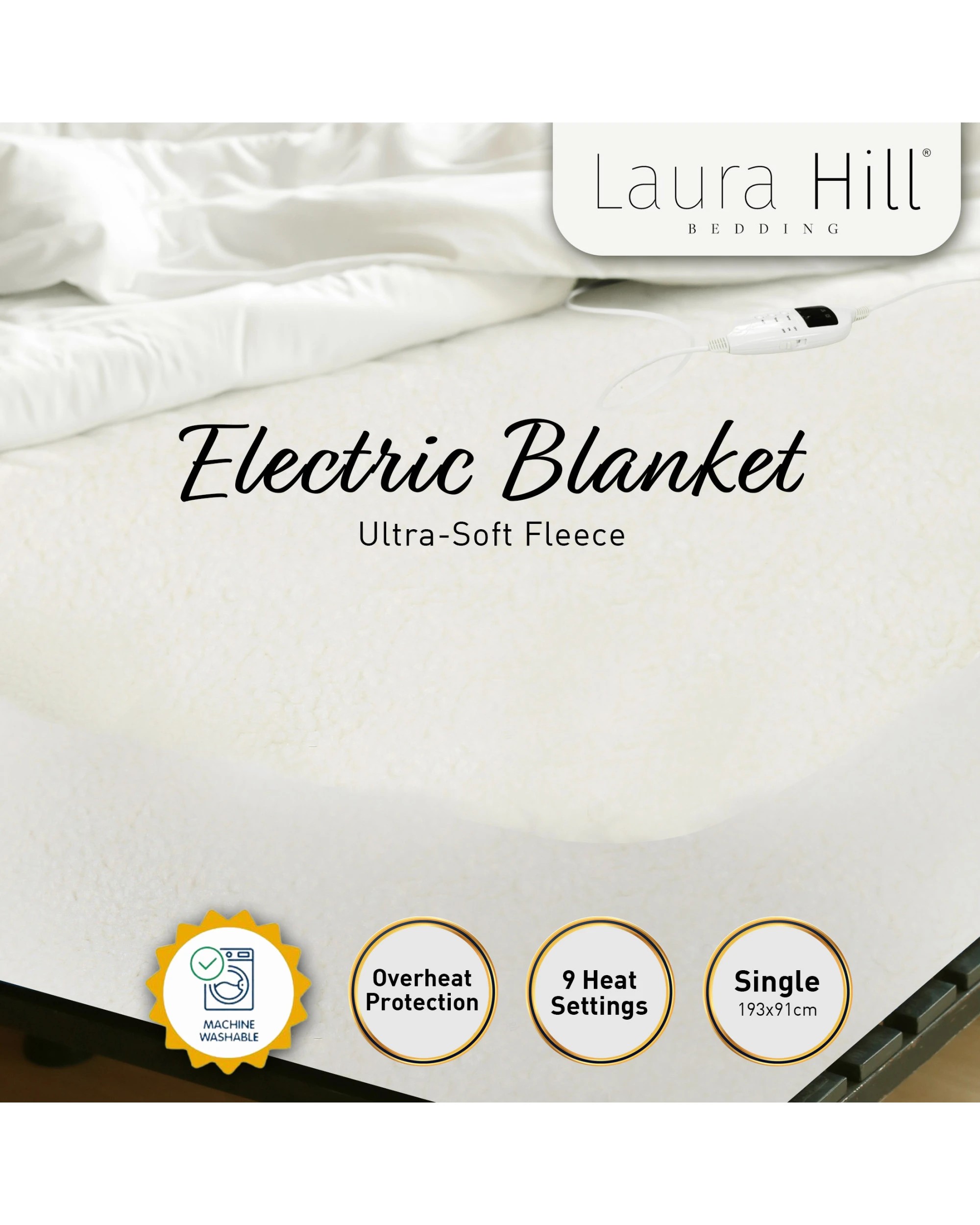3 Laura Hill Heated Electric Blanket Fitted Fleece Underlay Throw, 3 of 9