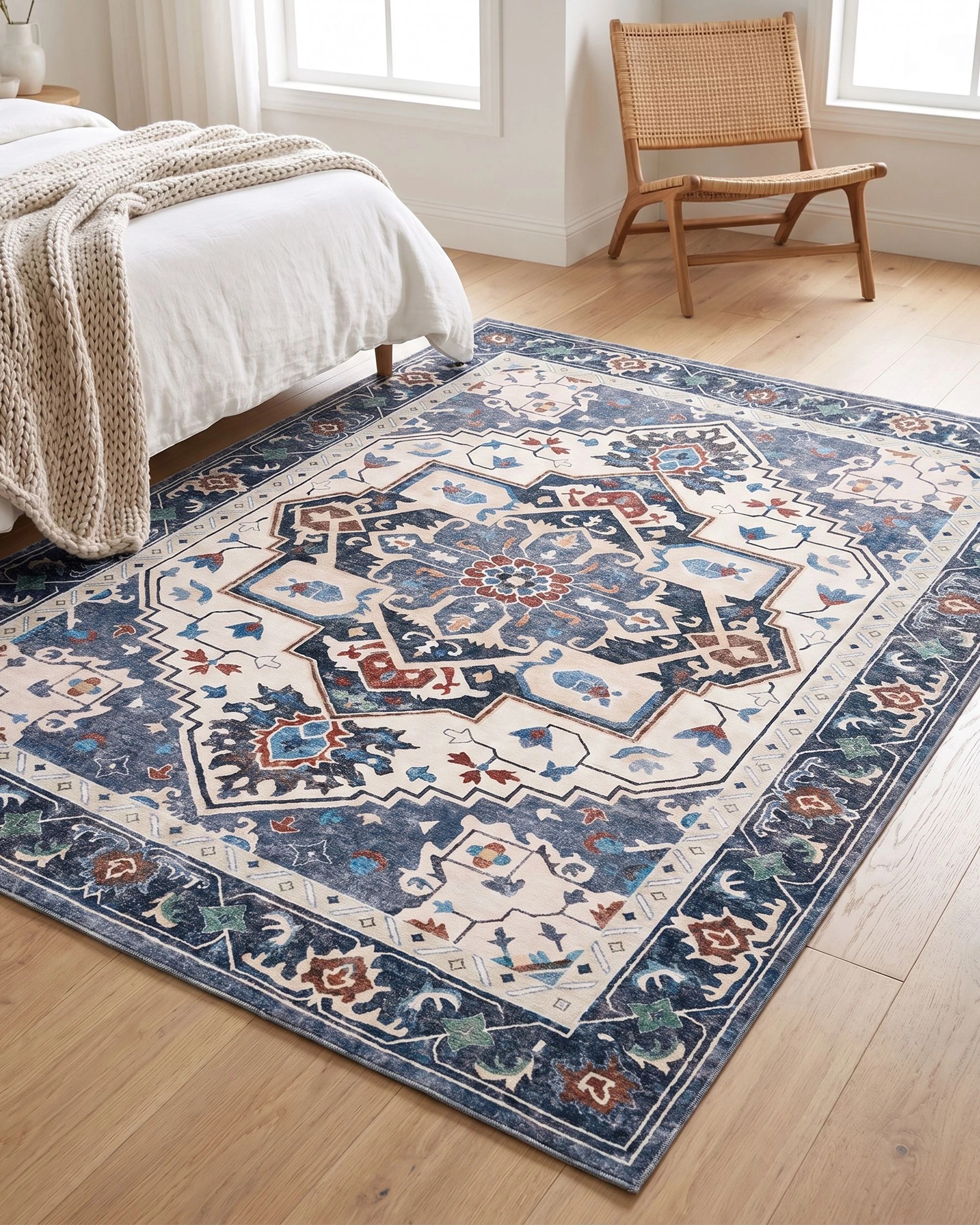 7 ZUNI Floor Rug 120x160CM Washable Modern Area Rug Carpet Short Pile Living Room Blue, 7 of 7