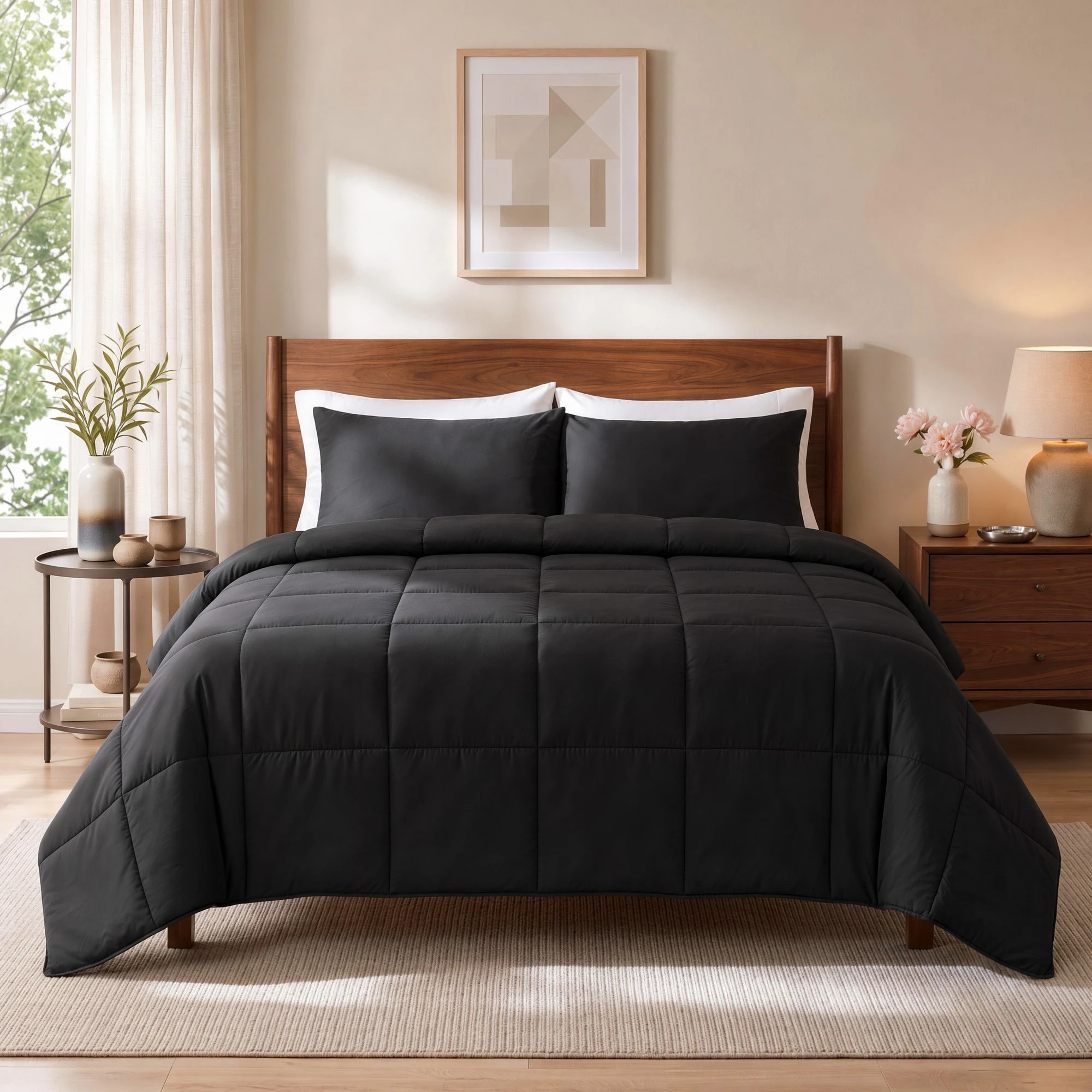 2 Giselle Bedding 200GSM Bamboo Microfibre Quilt Lightweight All Season Doona Duvet - Queen Bed - Black, 2 of 9