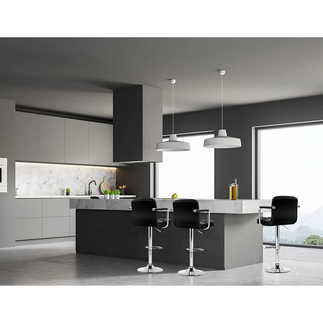 4 Artiss 4x Bar Stools Leather Gas Lift w/Armrest - Black, 4 of 7