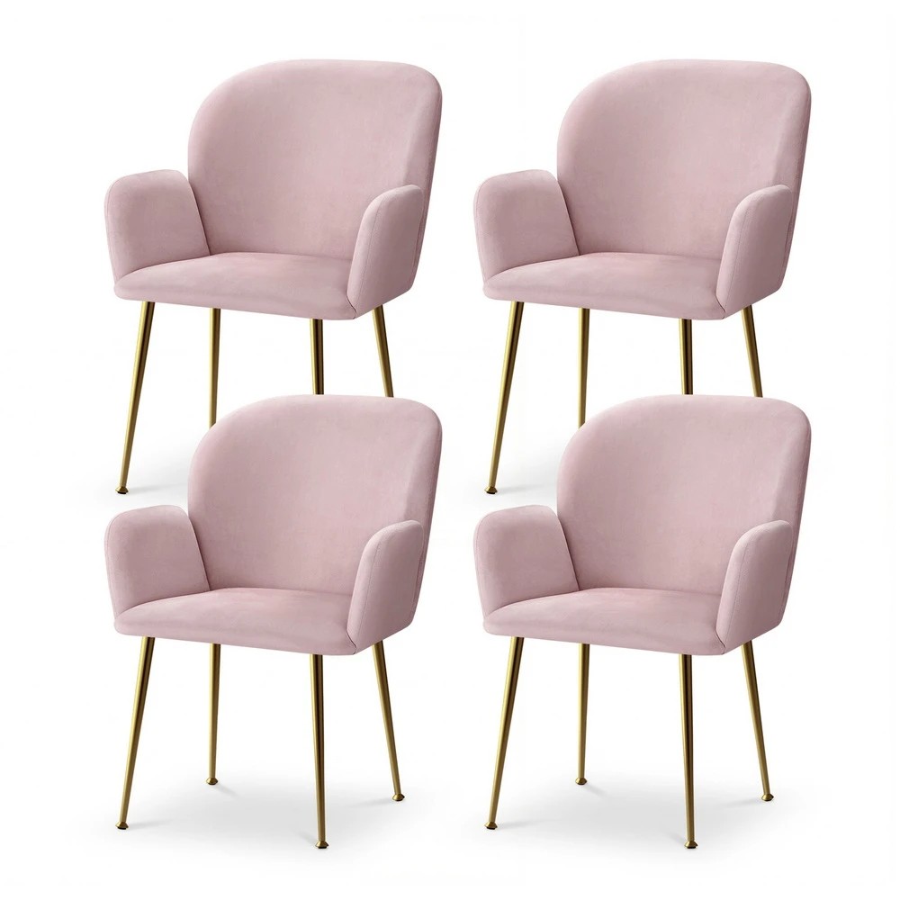1 Artiss Dining Chairs Set of 4 Velvet Armchair - Pink, 1 of 2