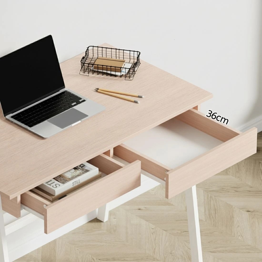 4 Artiss Computer Desk Drawer Cabinet Oak 100CM - Brown, 4 of 8