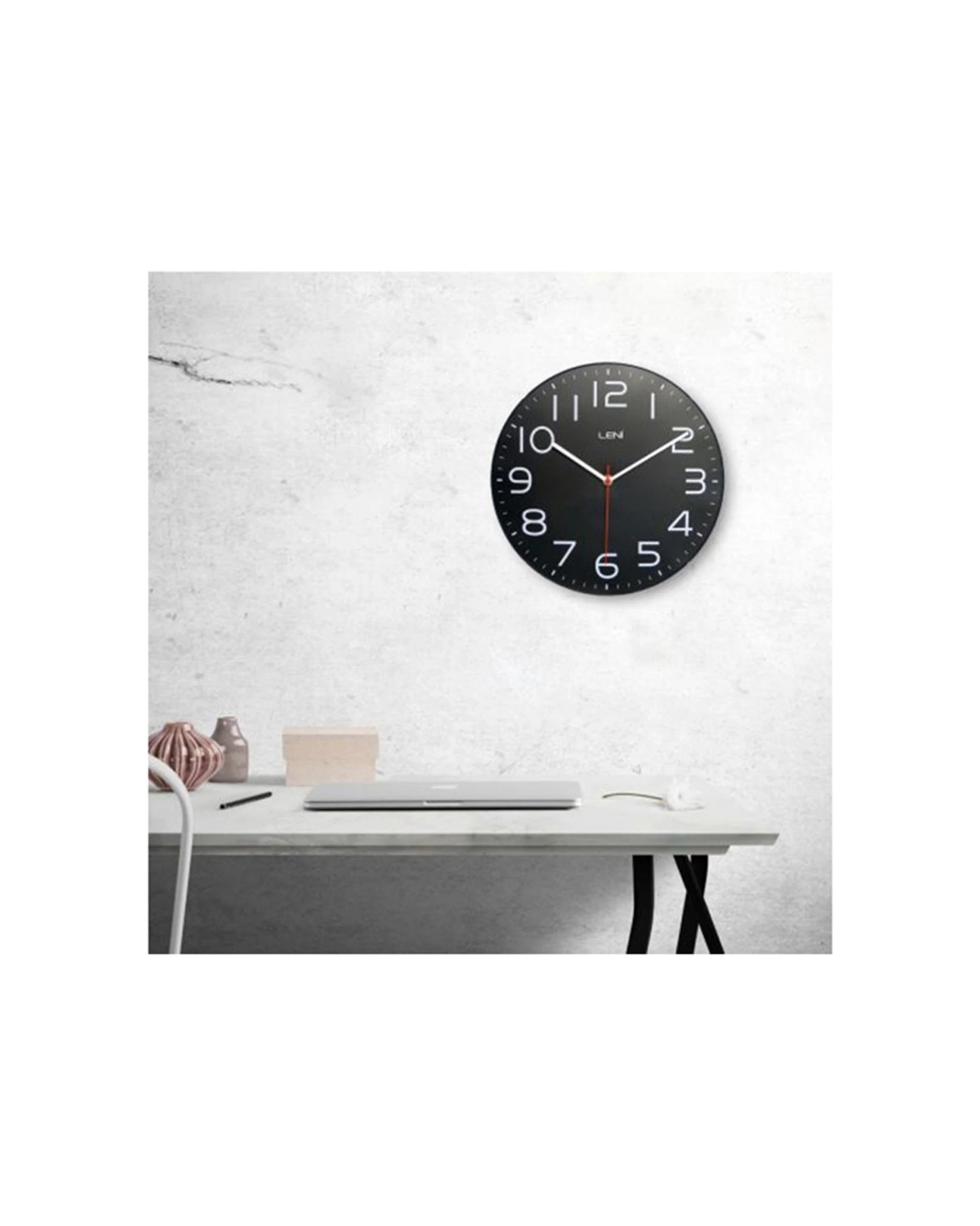 2 LENI Classic 30cm Wall Clock Silent Sweep Dome Glass Lens Easy Read Numbers - Black, 2 of 3
