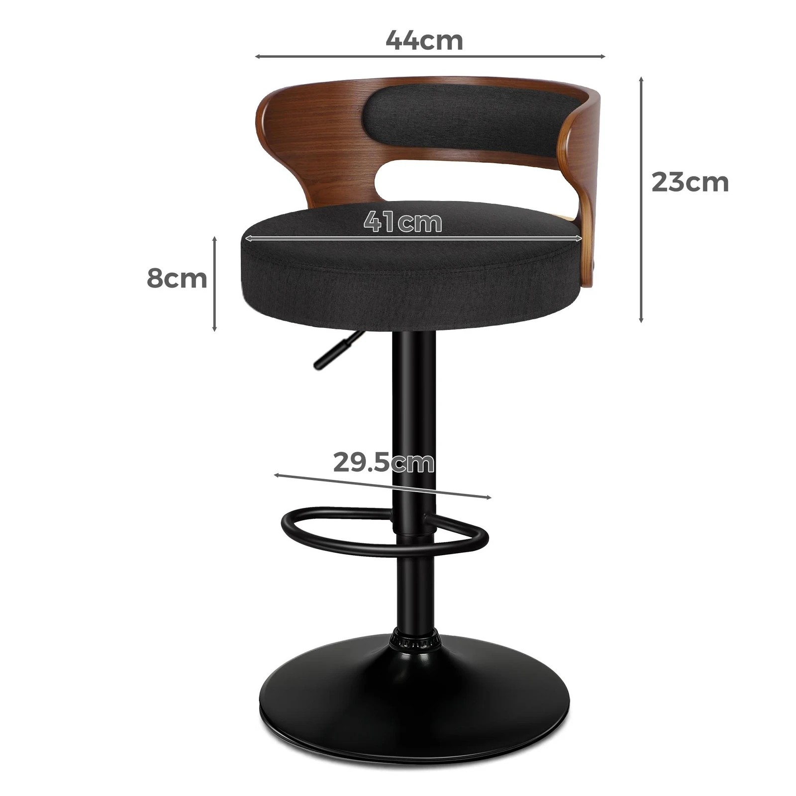 4 Alfordson 4x Bar Stool Kitchen Swivel Chair Wooden Linen Fabric Ramiro - Black, 4 of 10