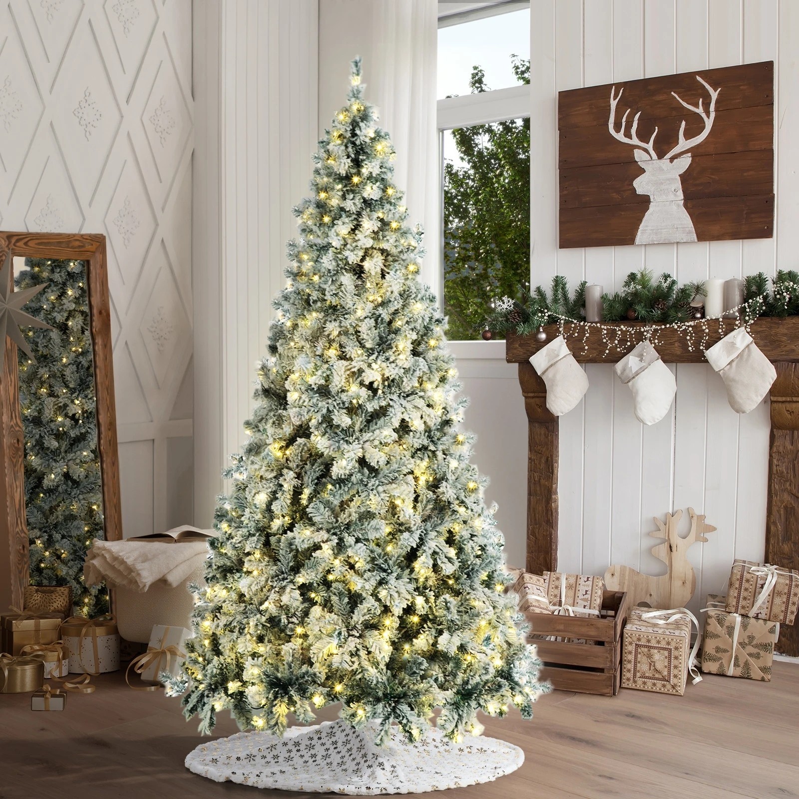 2 Tinseltown LED Christmas Tree 1.8M 6FT with Tree Skirt Light Snow-sprayed - Green, 2 of 8