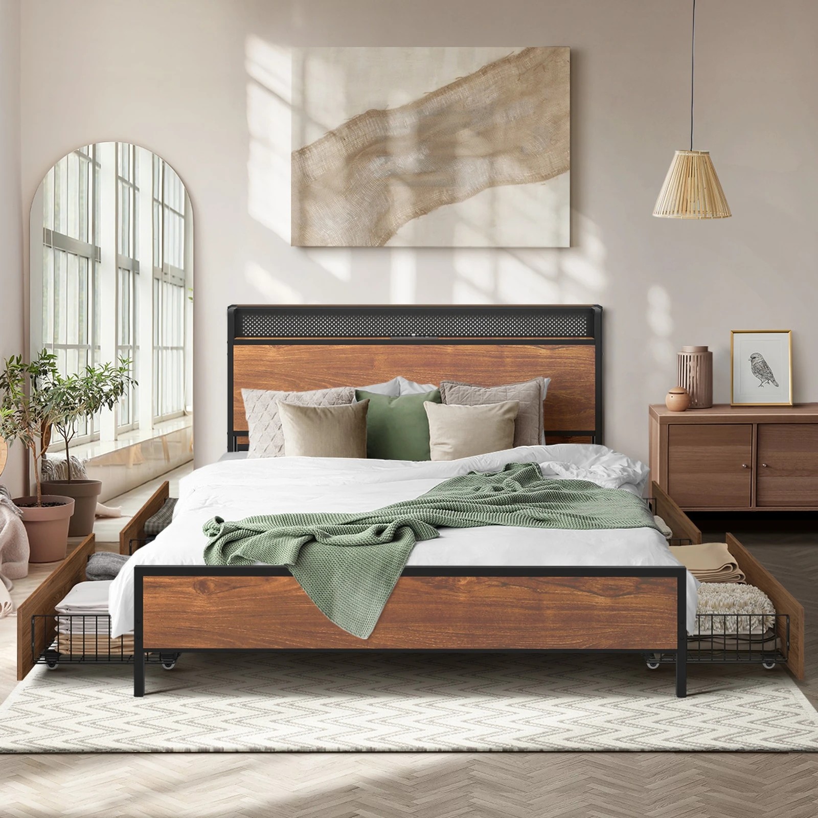 3 Oikiture Metal Bed Frame Queen Size With Led Headboard 4 Storage Drawers Usb
 - Black, 3 of 7