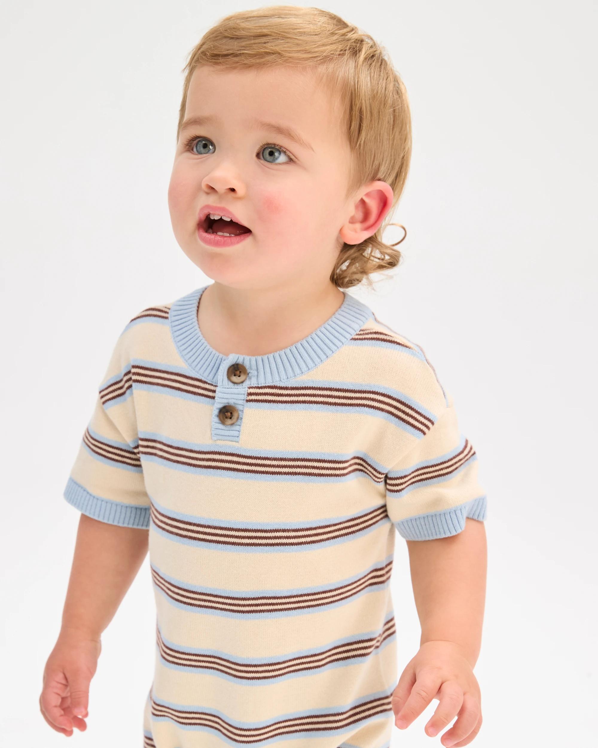 2 Target Baby Organic Cotton True Knit Henley Retro Stripe Romper STRIPE BLUE, 2 of 5