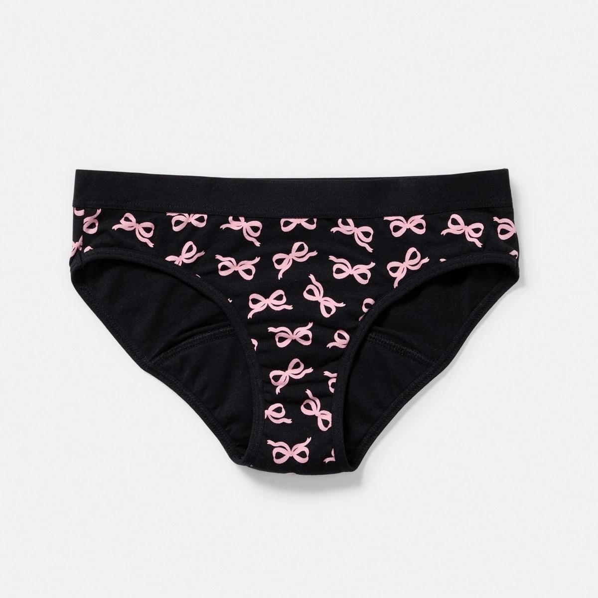 3 2 Pack Girls Period Briefs BLACK BOWS, 3 of 4