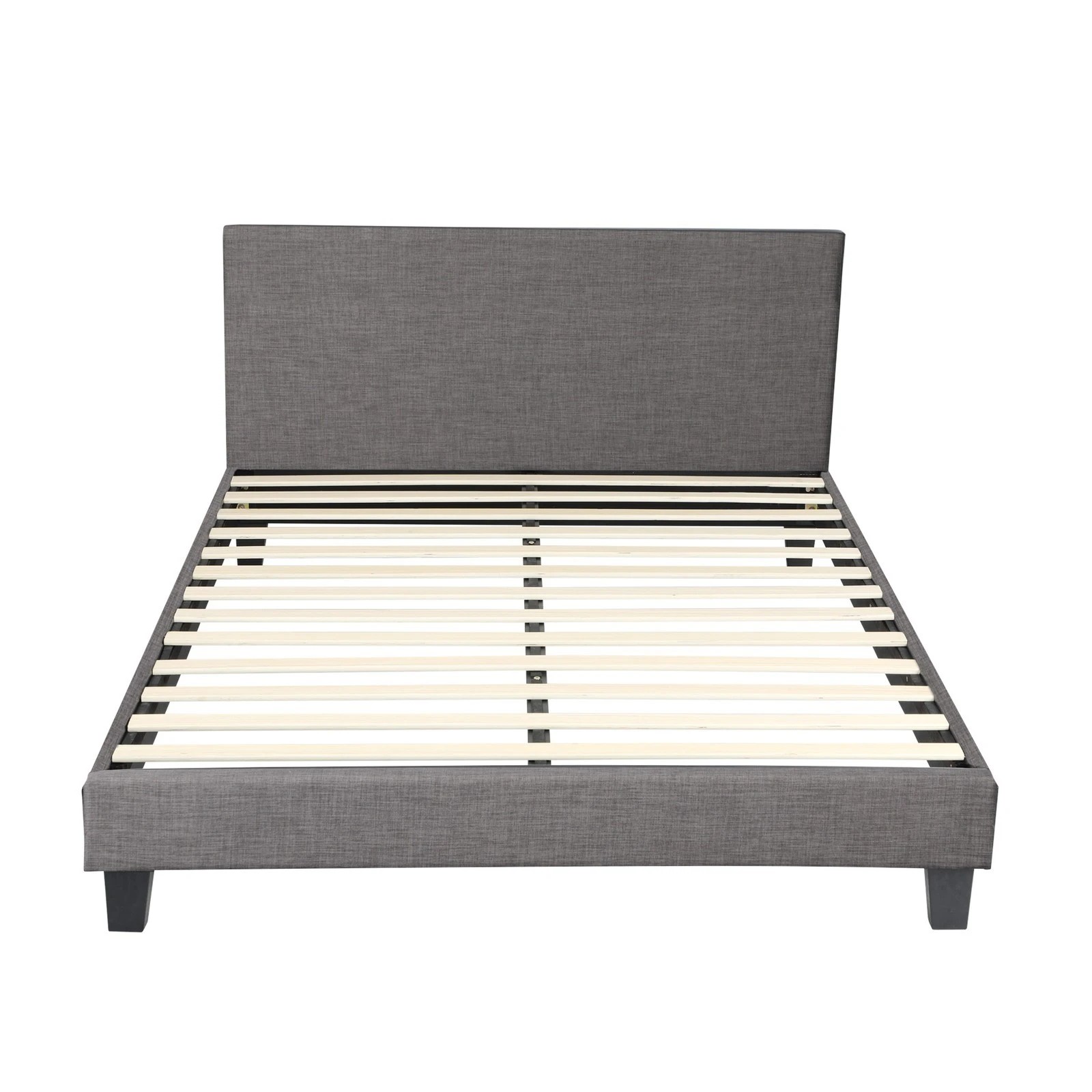 7 Oikiture Bed Frame Double Size Wooden Slats Fabric - Grey, 7 of 10