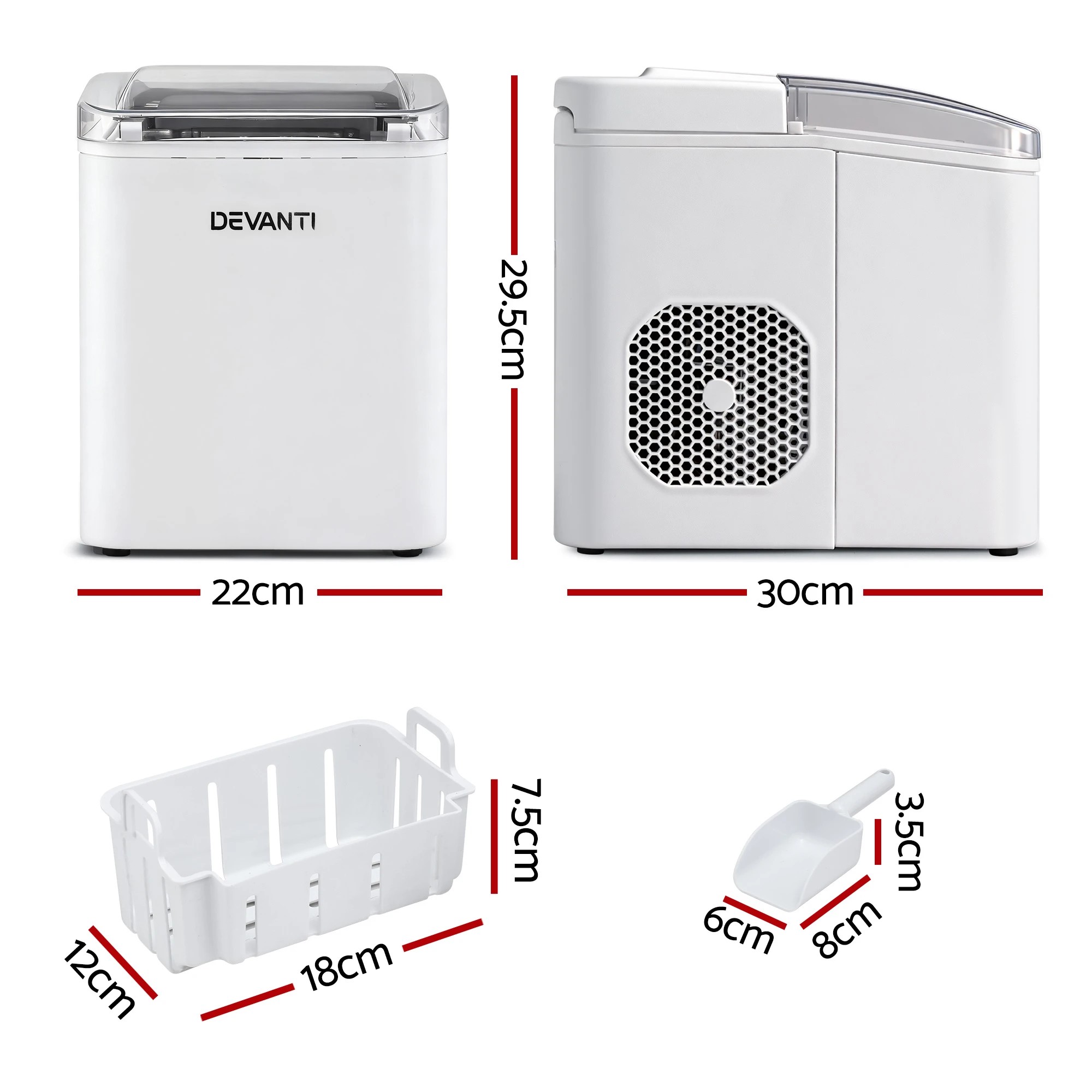 3 Devanti  Ice Maker Machine Portable Countertop w/Self Cleaning - White, 3 of 10