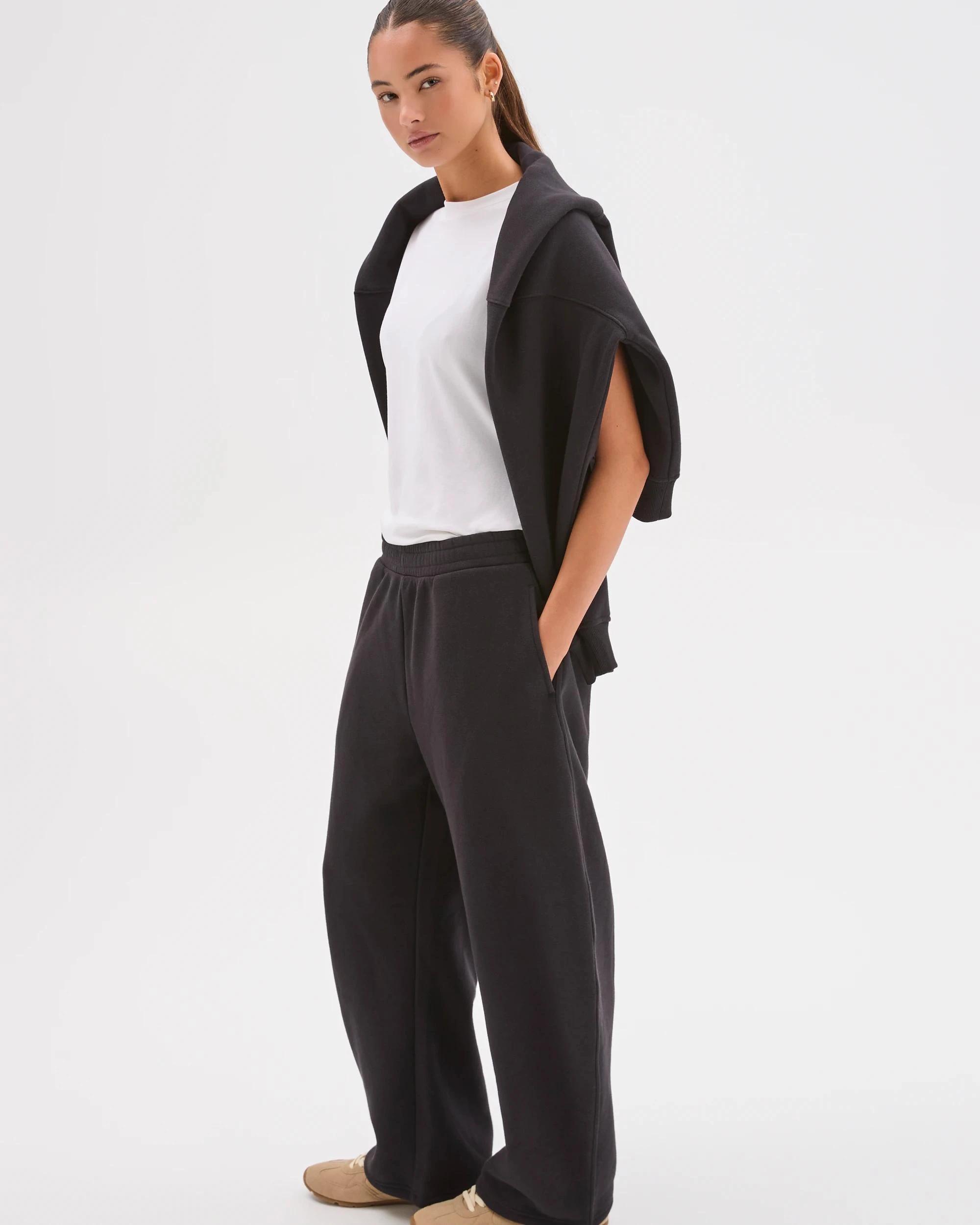 1 Lily Loves Australian Cotton Blend Bow Leg Trackpants BLACK, 1 of 7