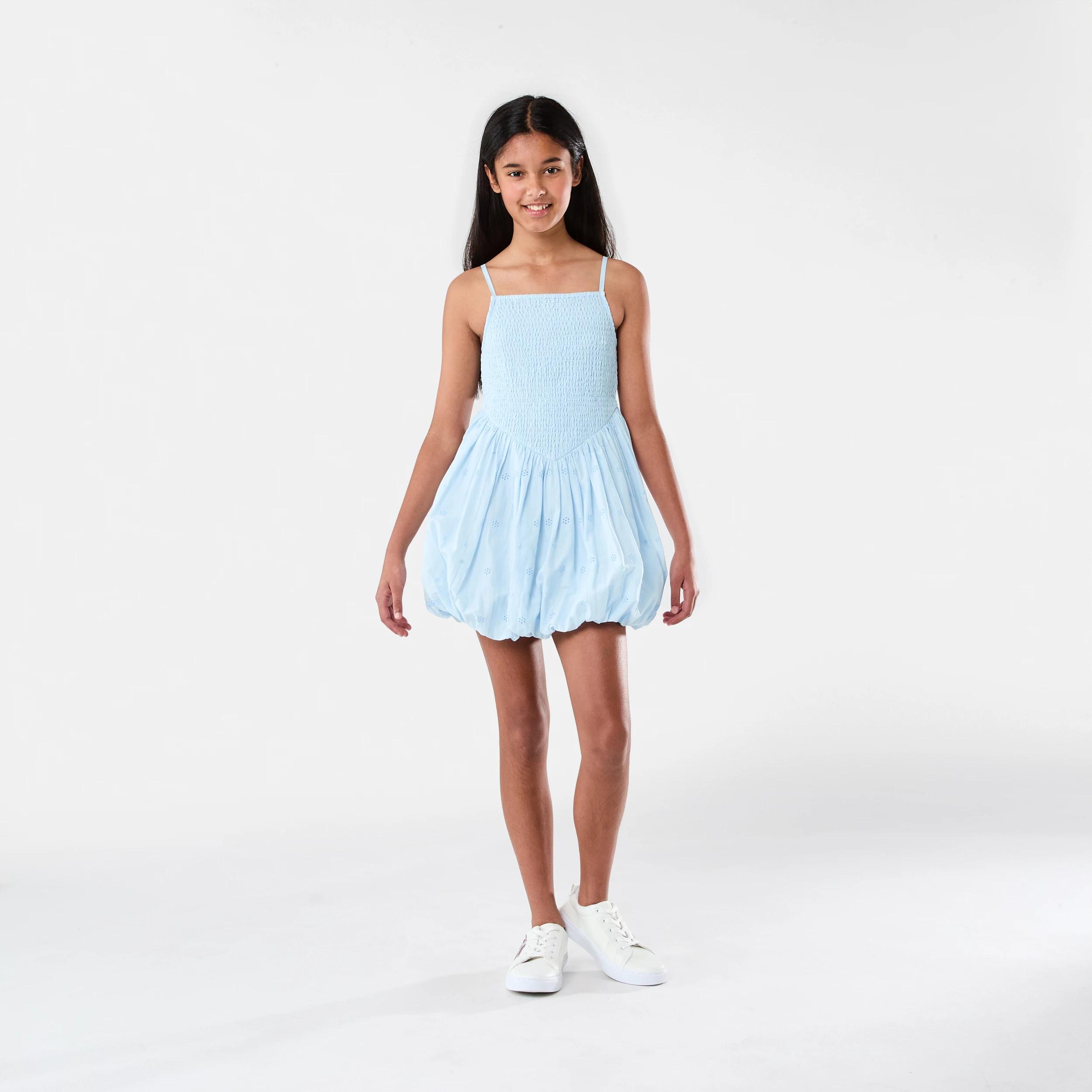 8 Shirred Bubble Hem Dress Ice Mist, 8 of 9