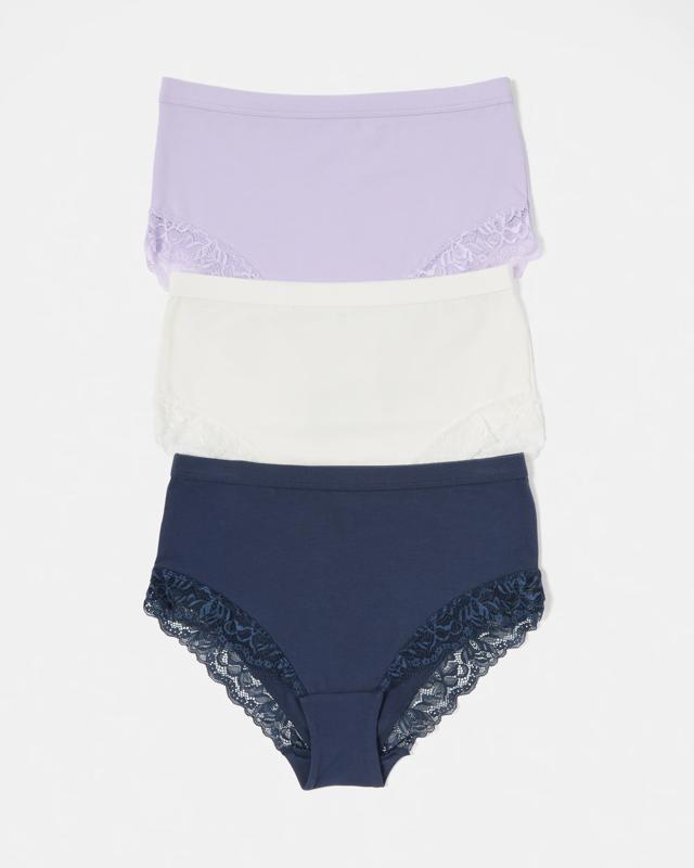 3 Pack Lace Trim Cotton Full Br