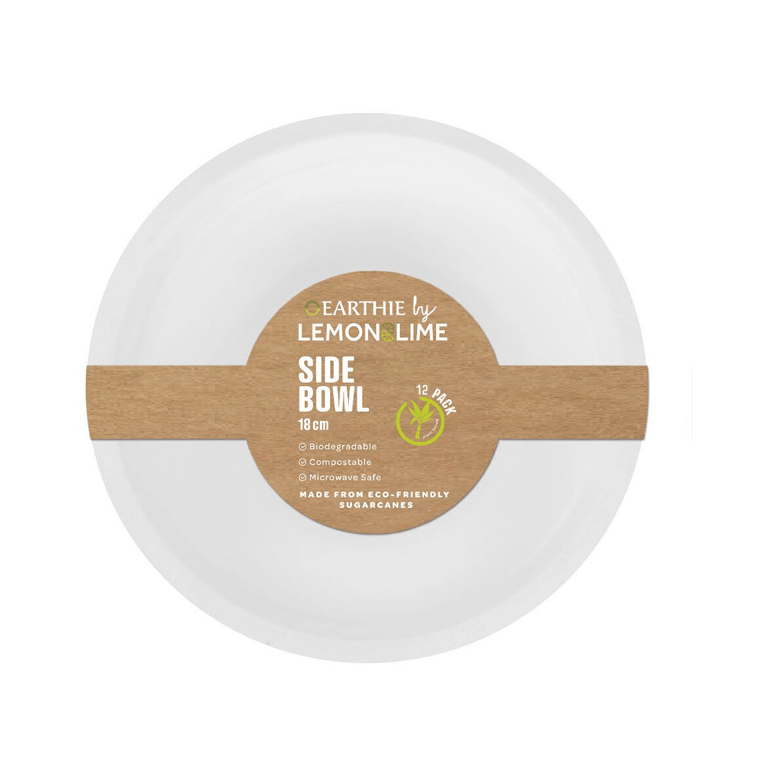 1 12pc Lemon & Lime Eco/biodegradable/compostable Disposable 18cm Side Bowl White
 - White, 1 of 3