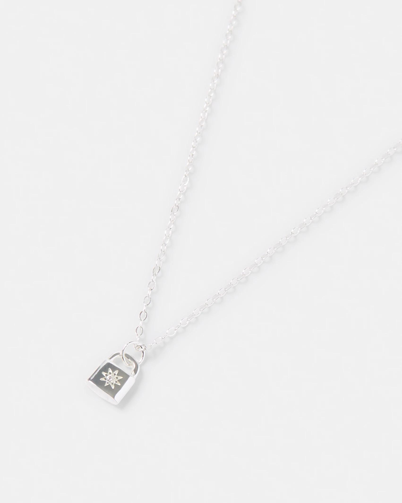 2 Sterling Silver 925 Cubic Zirconia Lock Necklace Silver, 2 of 4