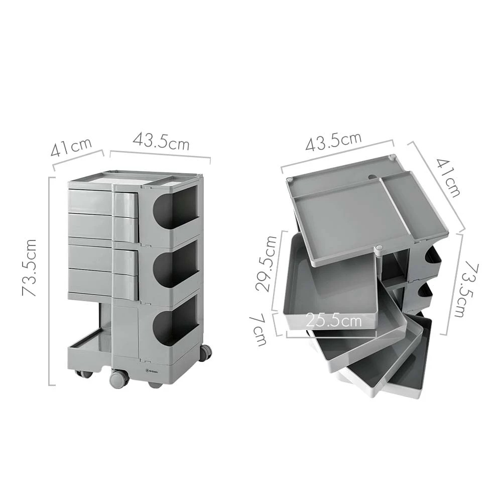 2 ArtissIn Storage Trolley Bedside Table 5 Tier Cart Boby Replica - Grey, 2 of 9
