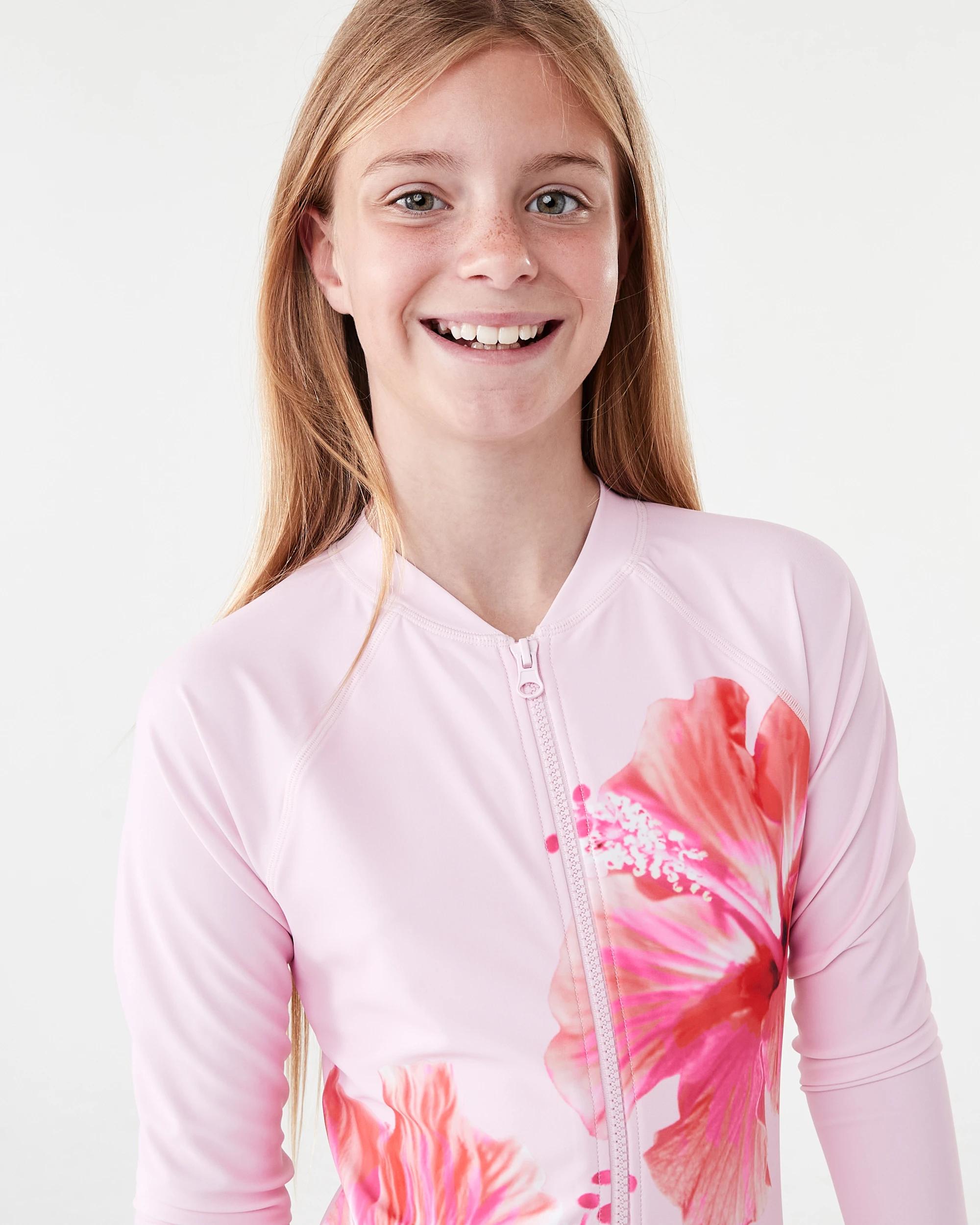 2 Long Sleeve Zip Swimsuit Pnk Flwr, 2 of 4