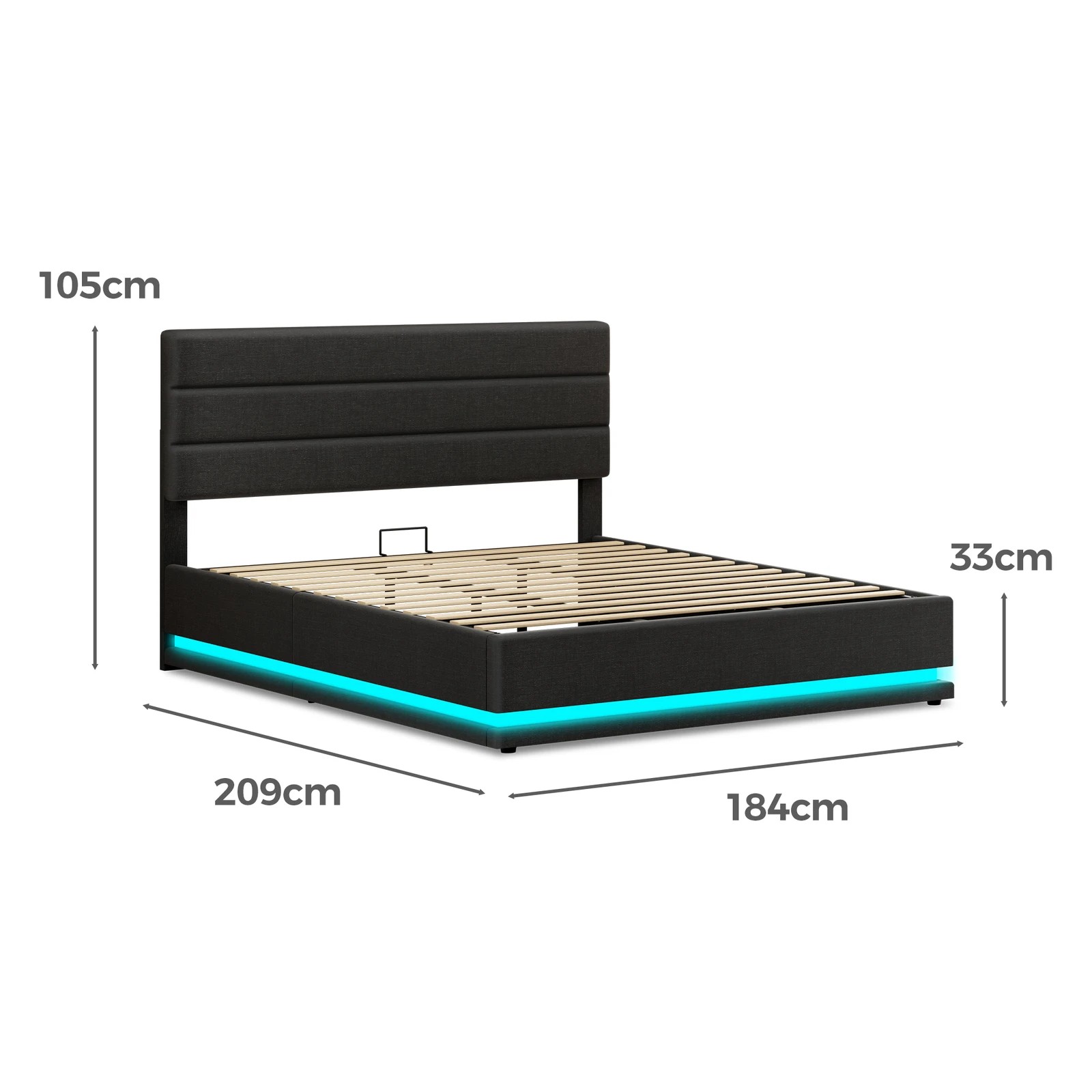 3 Alfordson Bed Frame King Size Platform RGB LED Gas Lift Storage Base - Charcoal, 3 of 10