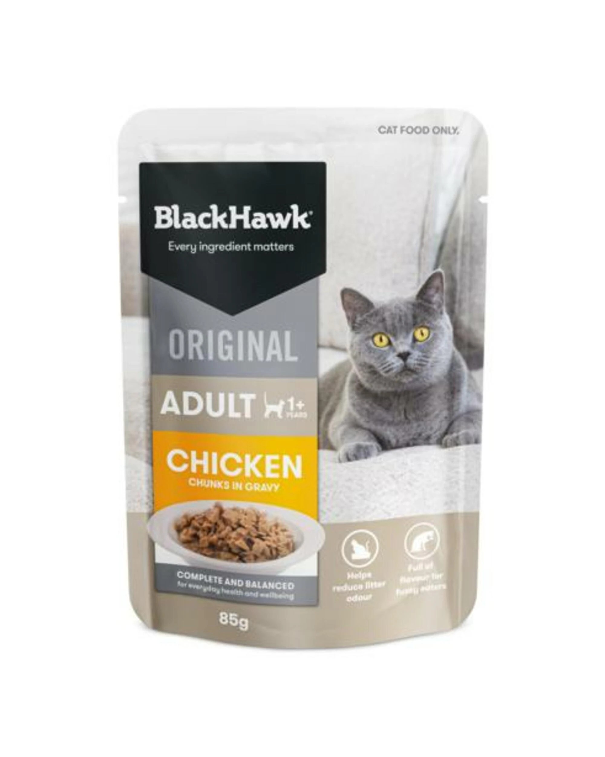1 Black Hawk Cat Chicken In Gravy 85g 12pk, 1 of 2