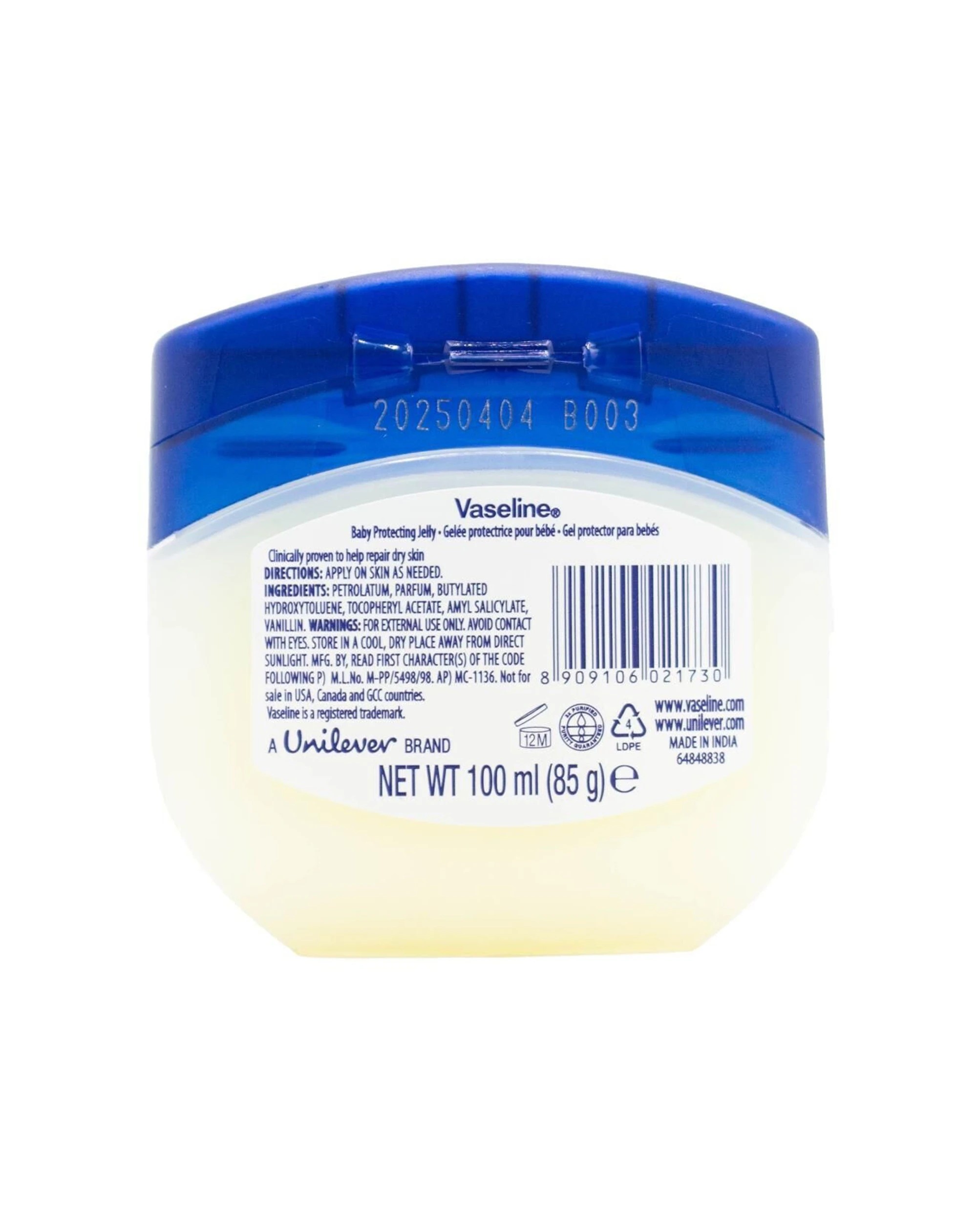 3 Vaseline 4pk Protecting Petroleum Jelly Baby Gentle Skin Moisturiser 100ml - Blue, 3 of 3