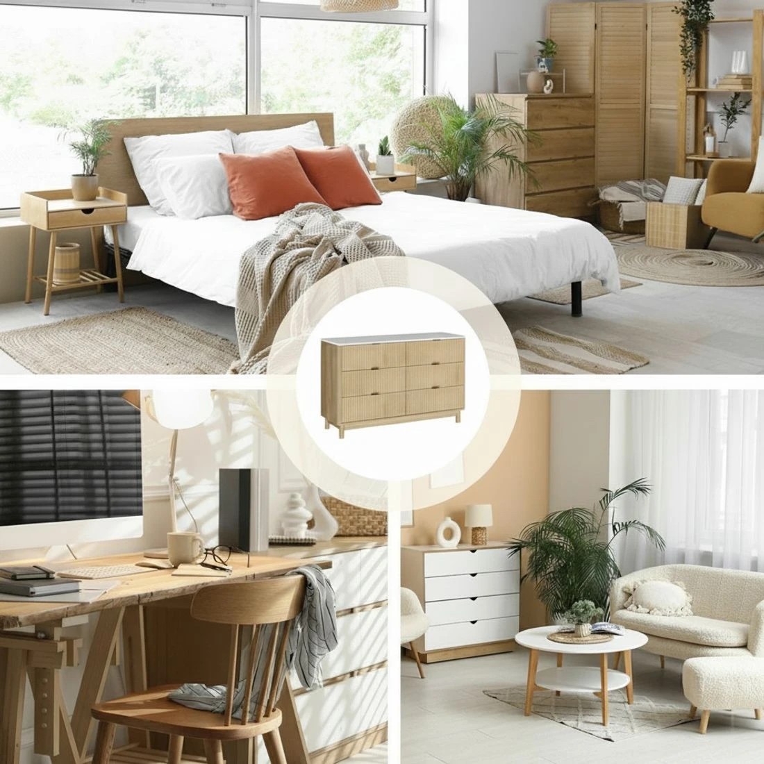 10 Artiss 6 Chest of Drawers Dresser Table - Natural, 10 of 10