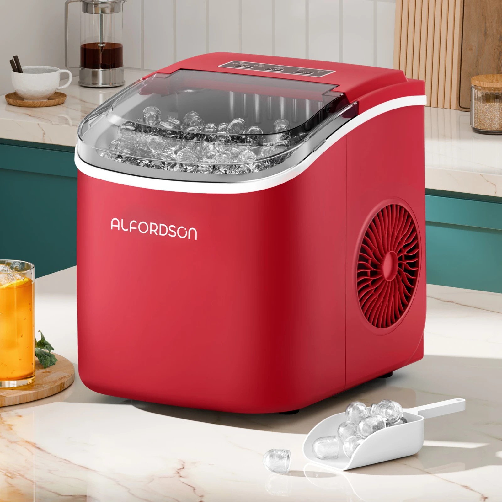 2 Alfordson Portable Ice Maker Machine Countertop 12kg Ice Cube Tray - Red, 2 of 10