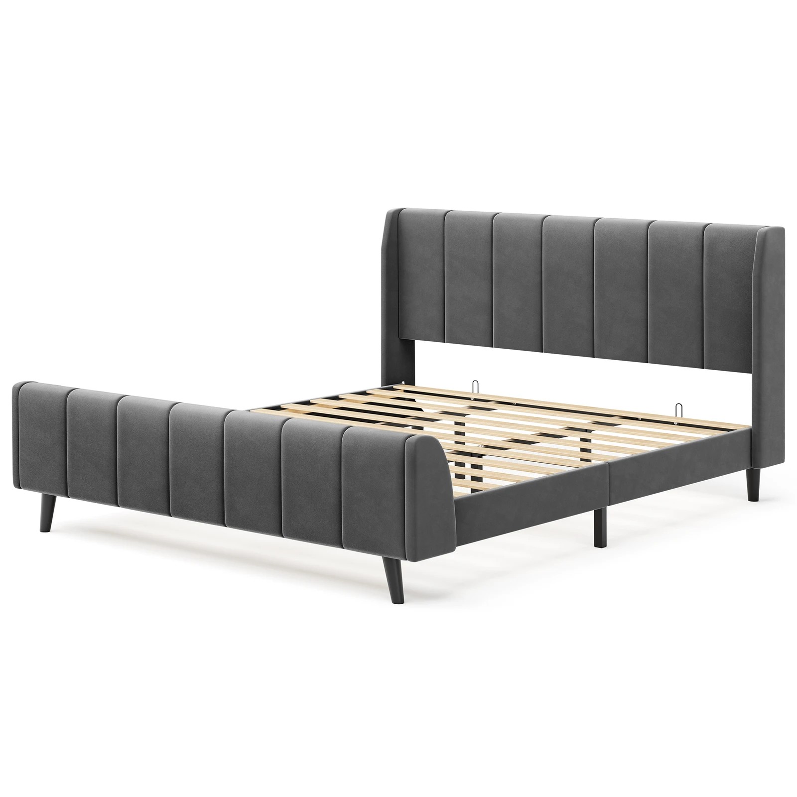 1 Alfordson Bed Frame King Size Tufted Headboard Base Velvet Hundolf - Grey, 1 of 10